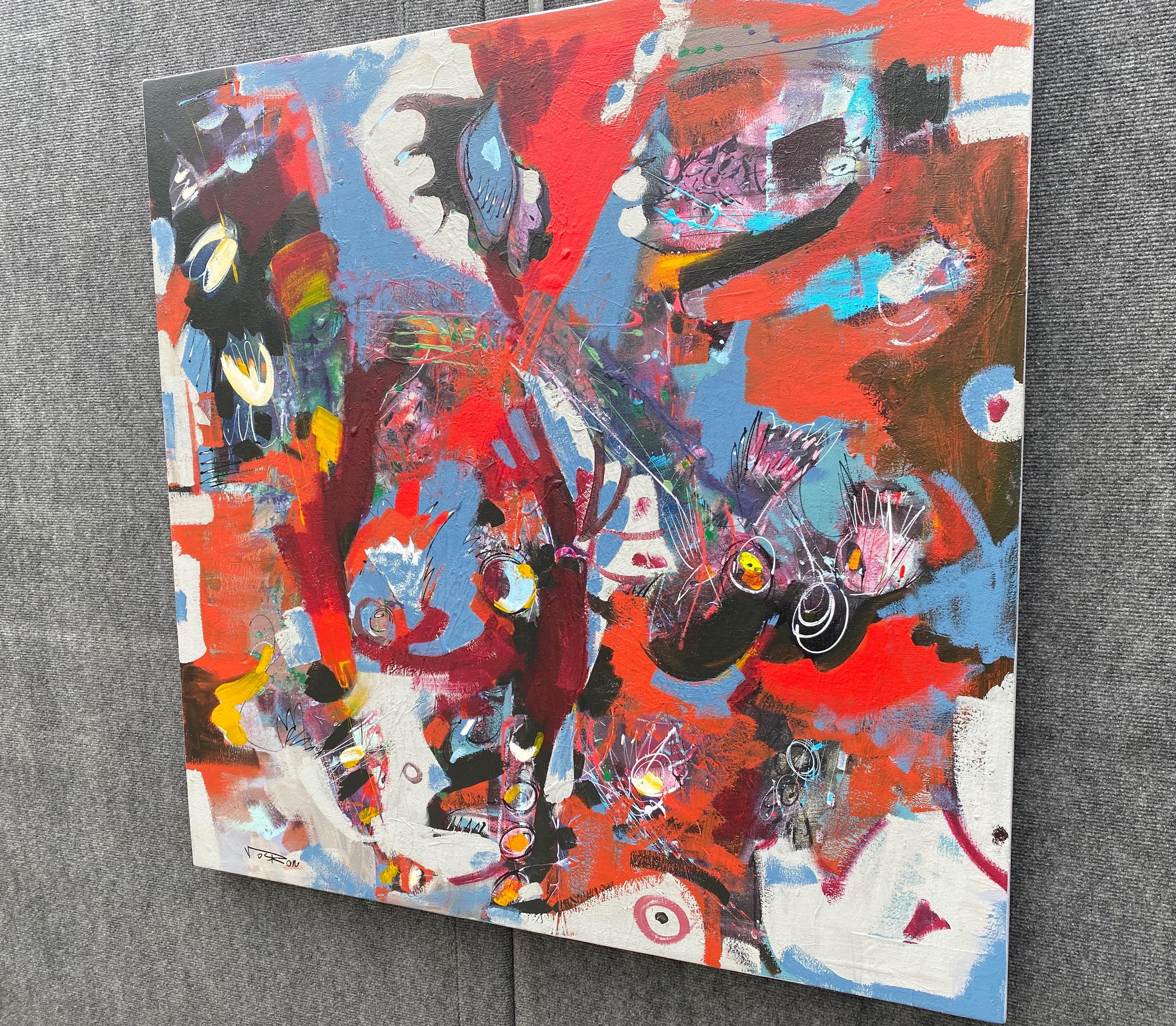 Vestirsi di rosso, Arte astratta, Pittura acrilica originale, pronta da appendere - Abstract Painting Marrone di Voskan Galstian