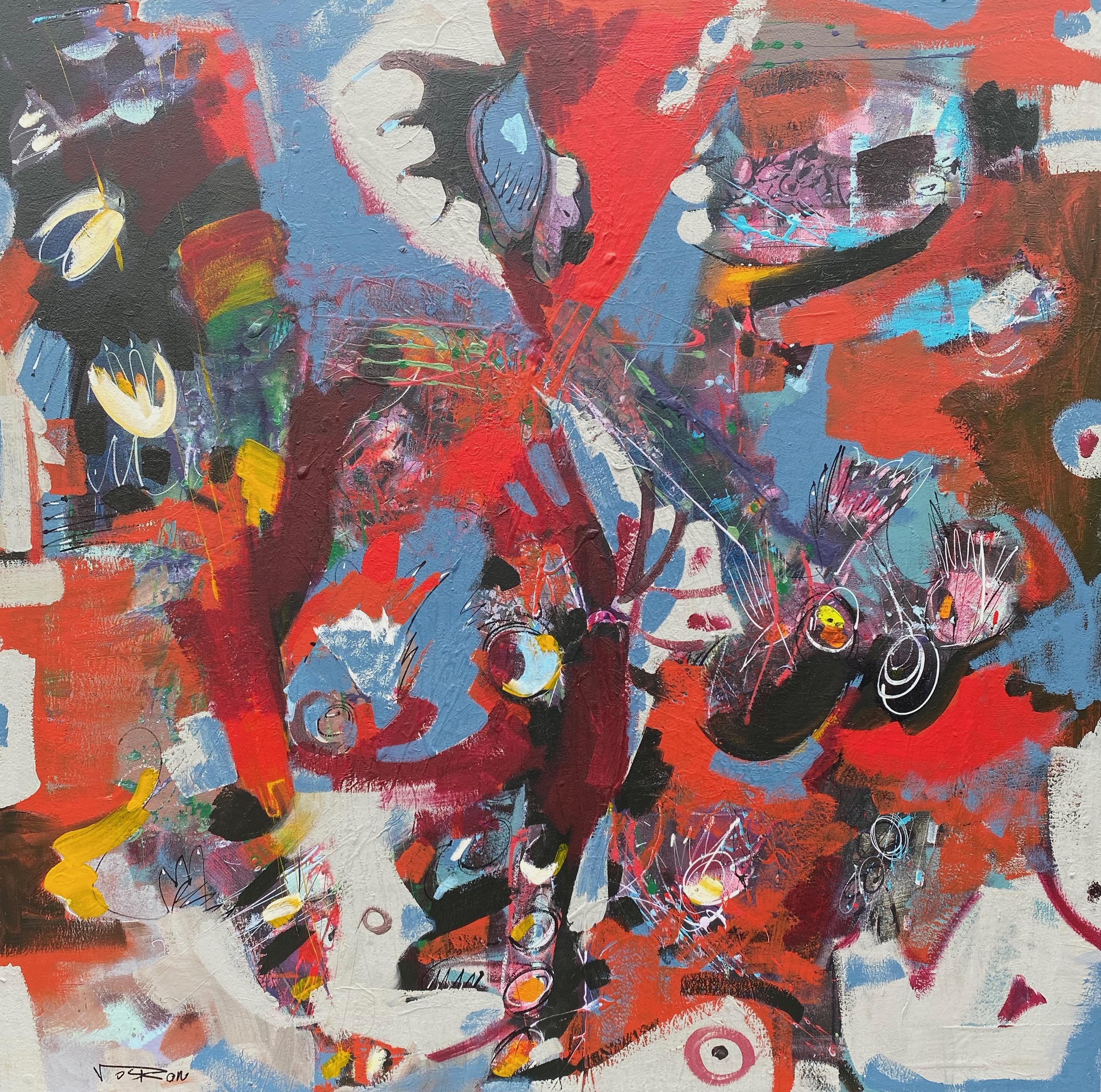 Abstract Painting di Voskan Galstian - Vestirsi di rosso, Arte astratta, Pittura acrilica originale, pronta da appendere