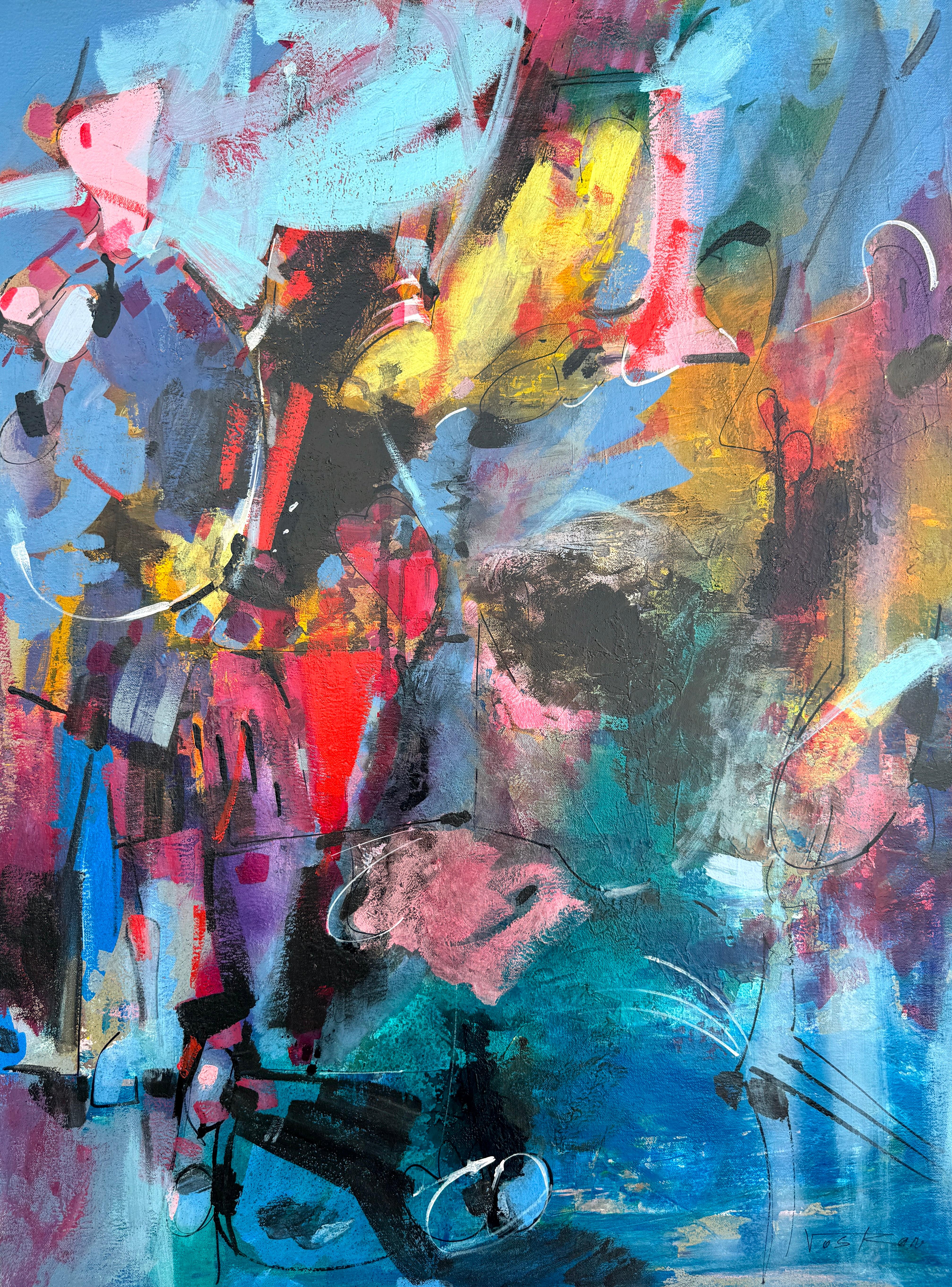 Abstract Painting di Voskan Galstian - Camminata sulla terra, Quadro originale d'arte astratta, pronto da appendere