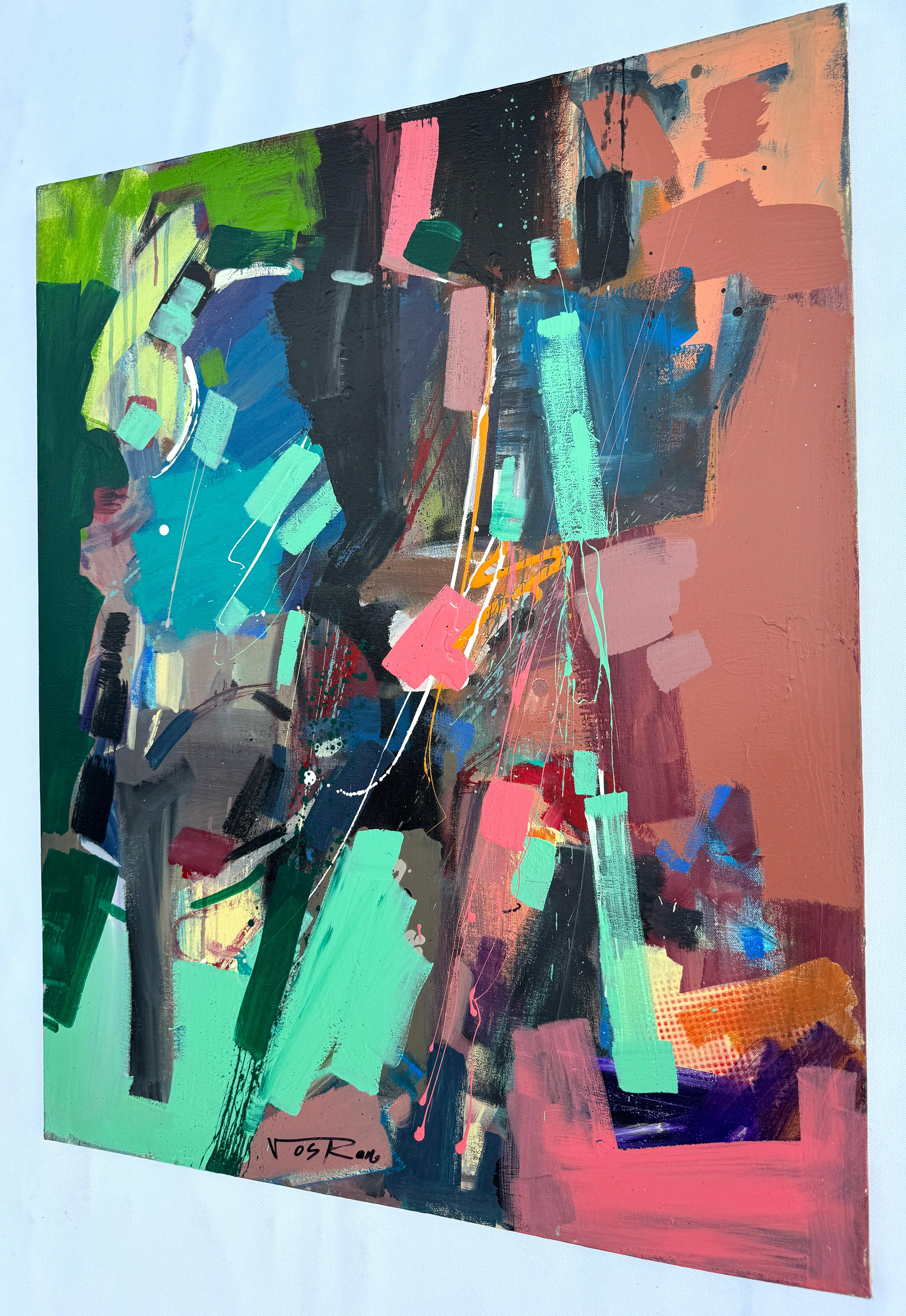 Echo 2, Quadro originale d'arte astratta, pronto da appendere - Abstract Painting Grigio di Voskan Galstian