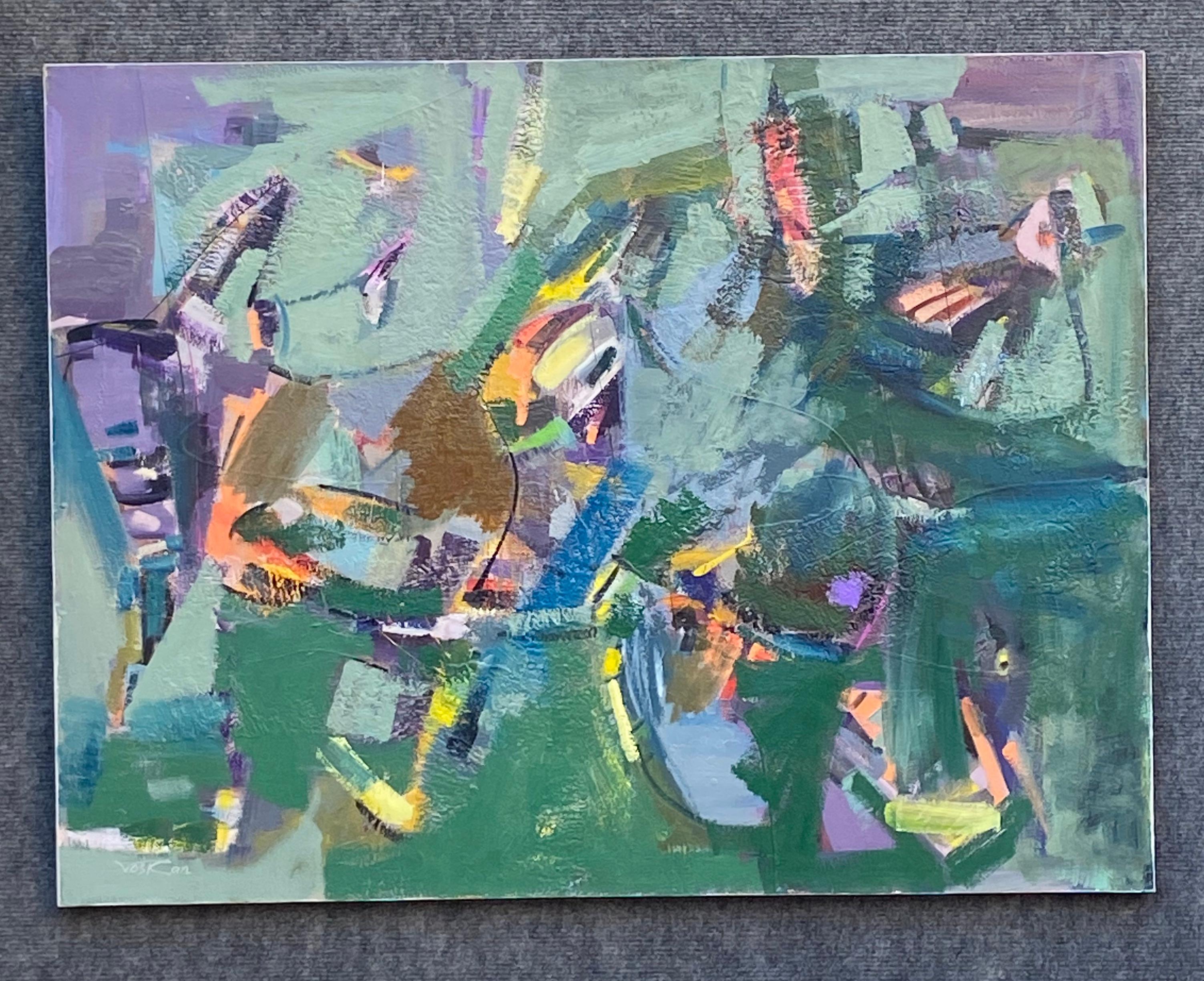 Fine della giornata lavorativa, pittura ad olio astratta - Painting Astratto di Voskan Galstian
