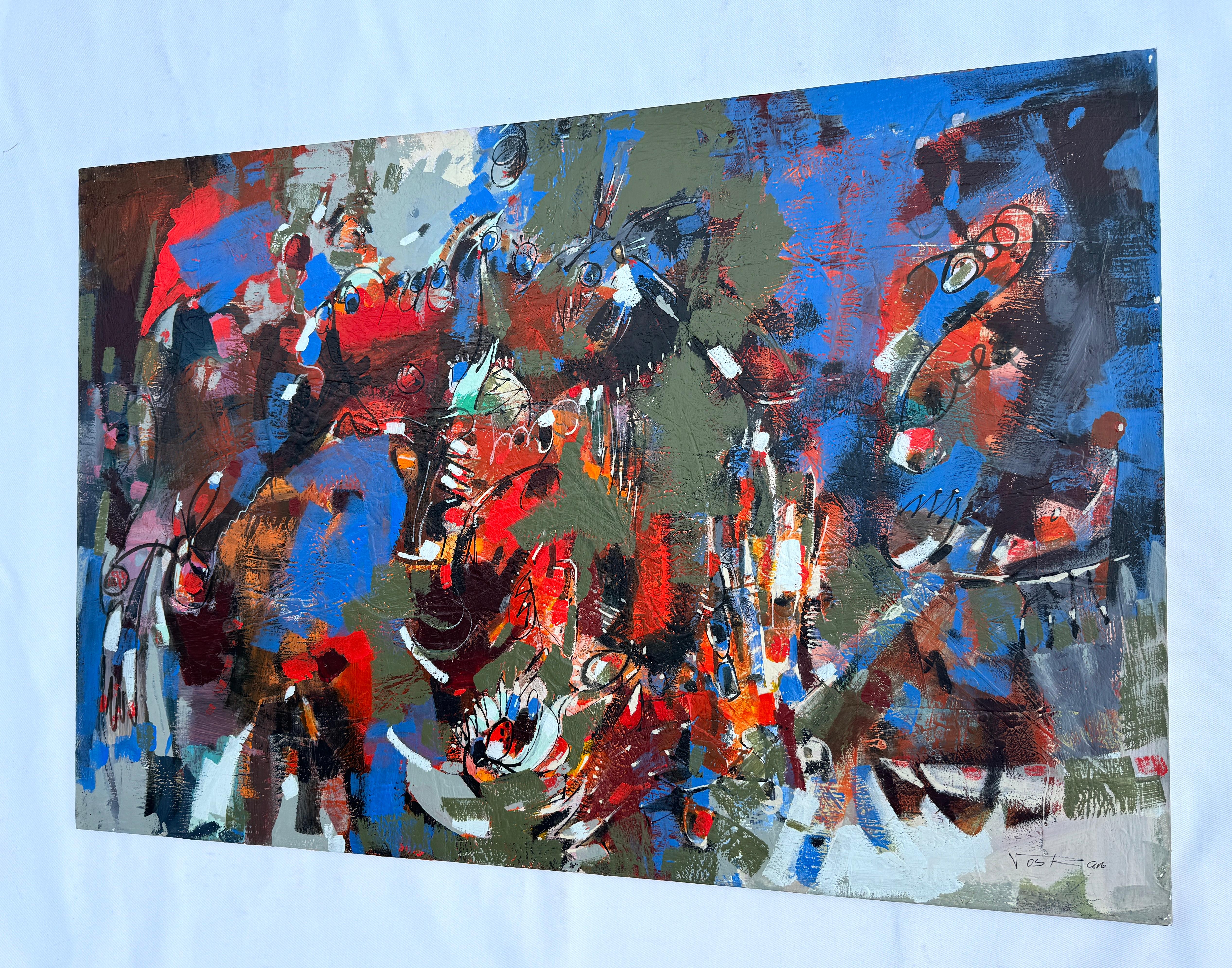 Sogno sbiadito, quadro originale d'arte astratta, pronto da appendere - Abstract Painting Grigio di Voskan Galstian