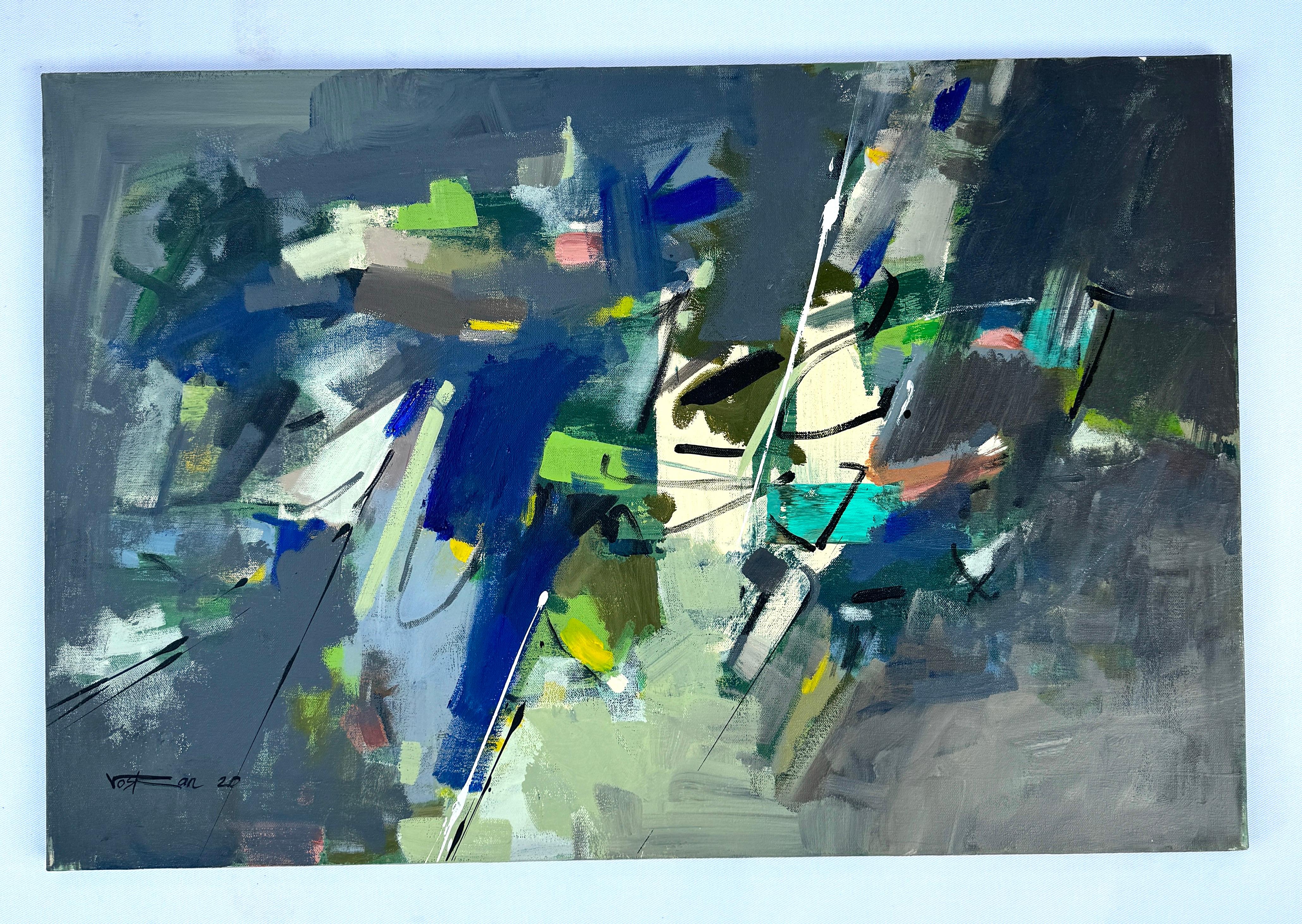 Lontano da una distanza, Quadro astratto moderno originale, pronto da appendere - Painting di Voskan Galstian