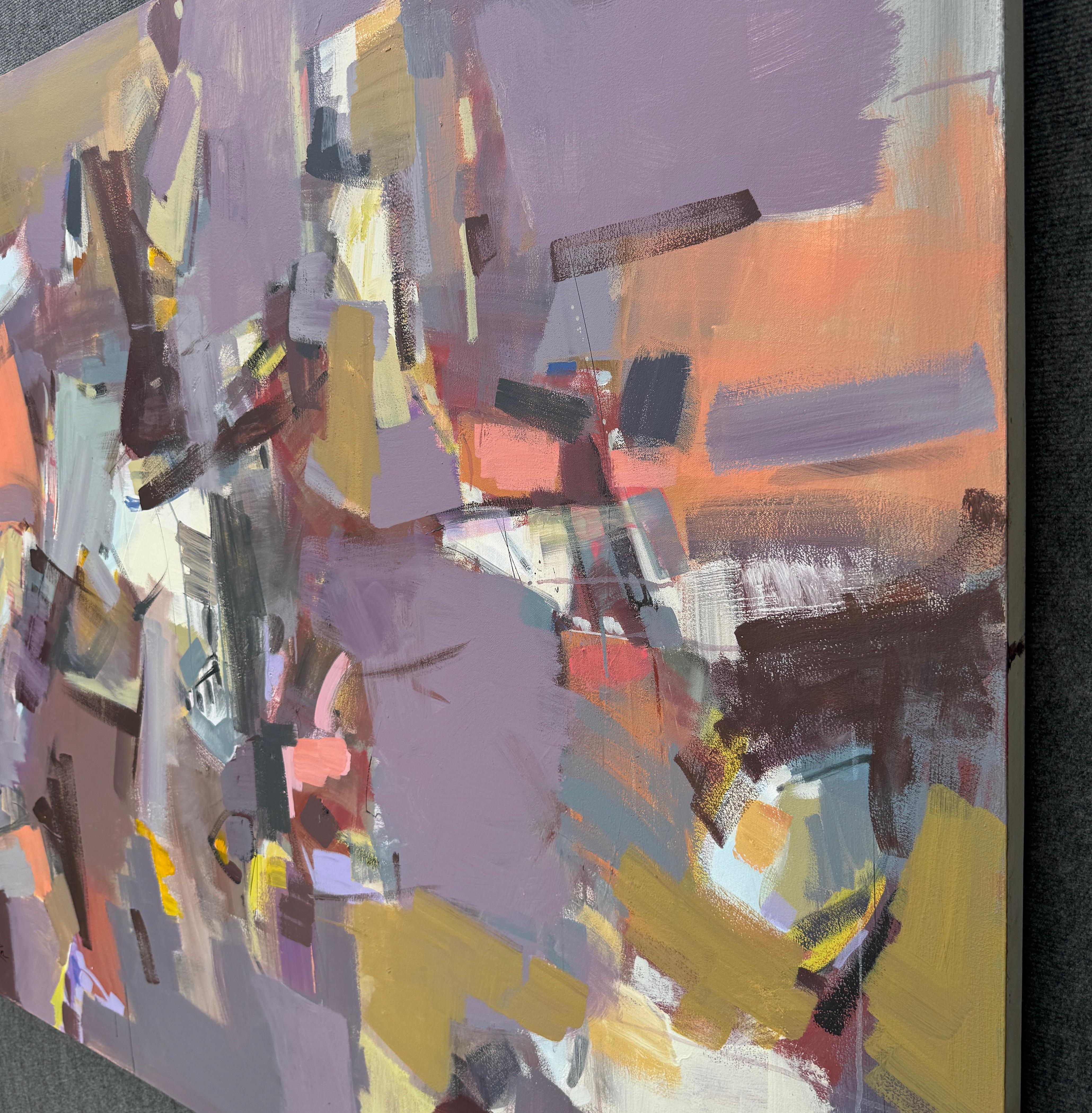 Fiesta Day, quadro originale astratto di grandi dimensioni su tela, pronto da appendere - Abstract Painting Marrone di Voskan Galstian