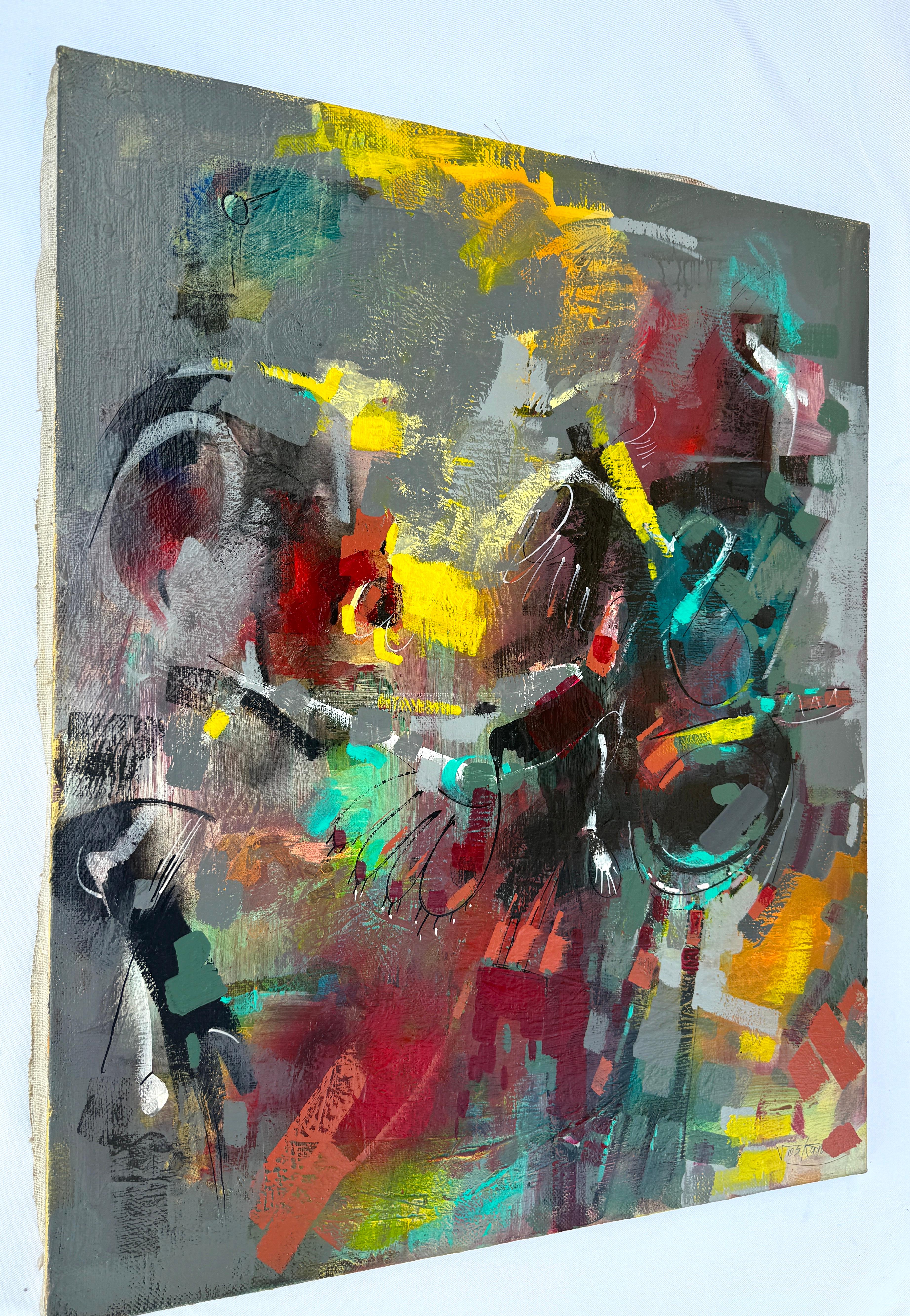 Prima pioggia, Arte astratta, Pittura originale contemporanea, pronta da appendere - Abstract Painting Grigio di Voskan Galstian