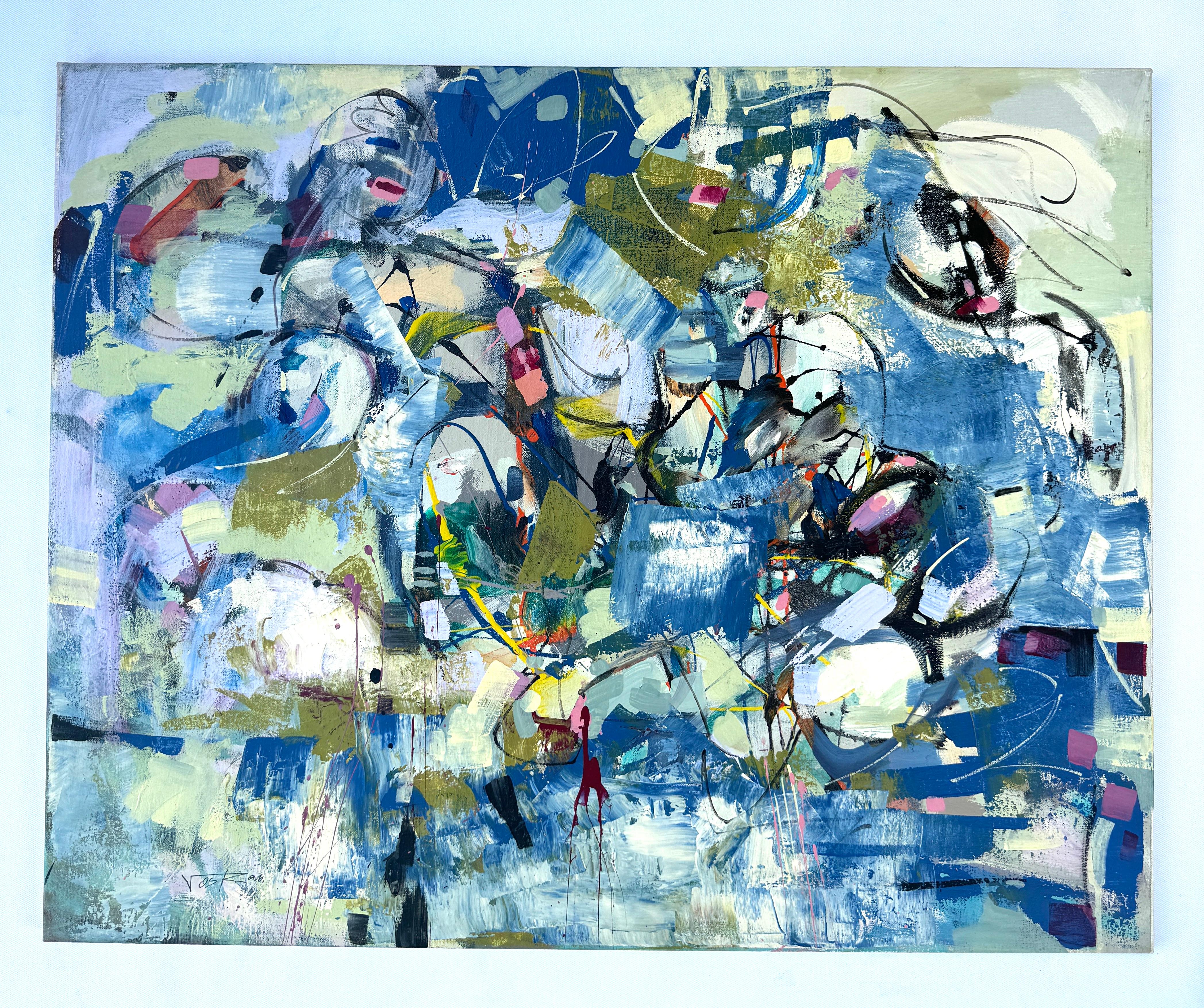 Prima neve, quadro astratto d'arte contemporanea, pronto da appendere - Painting di Voskan Galstian