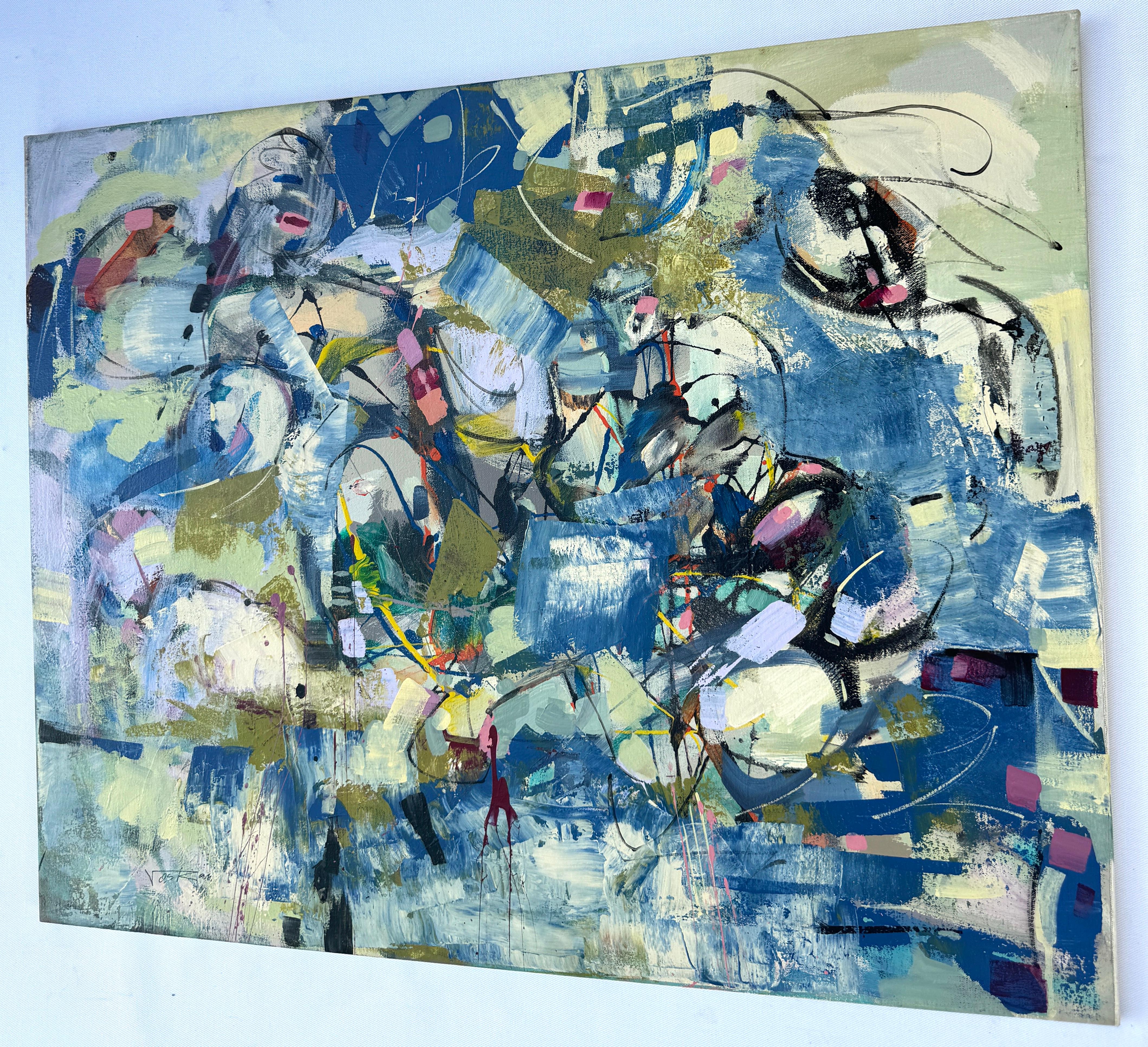 Prima neve, quadro astratto d'arte contemporanea, pronto da appendere - Abstract Painting Blu di Voskan Galstian