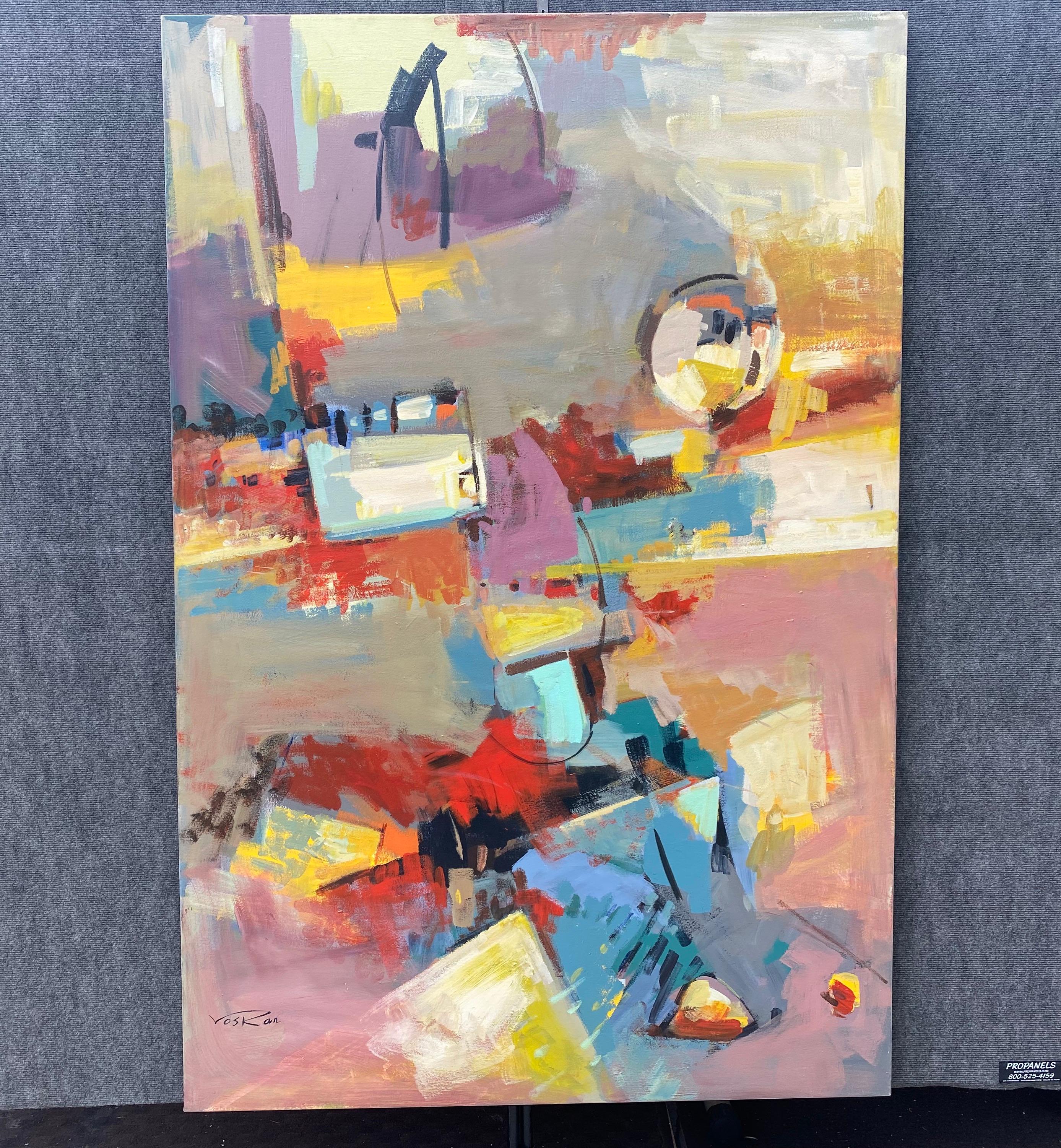 Flow Modern, Pittura acrilica originale d'arte astratta, pronta da appendere, di grandi dimensioni - Painting di Voskan Galstian