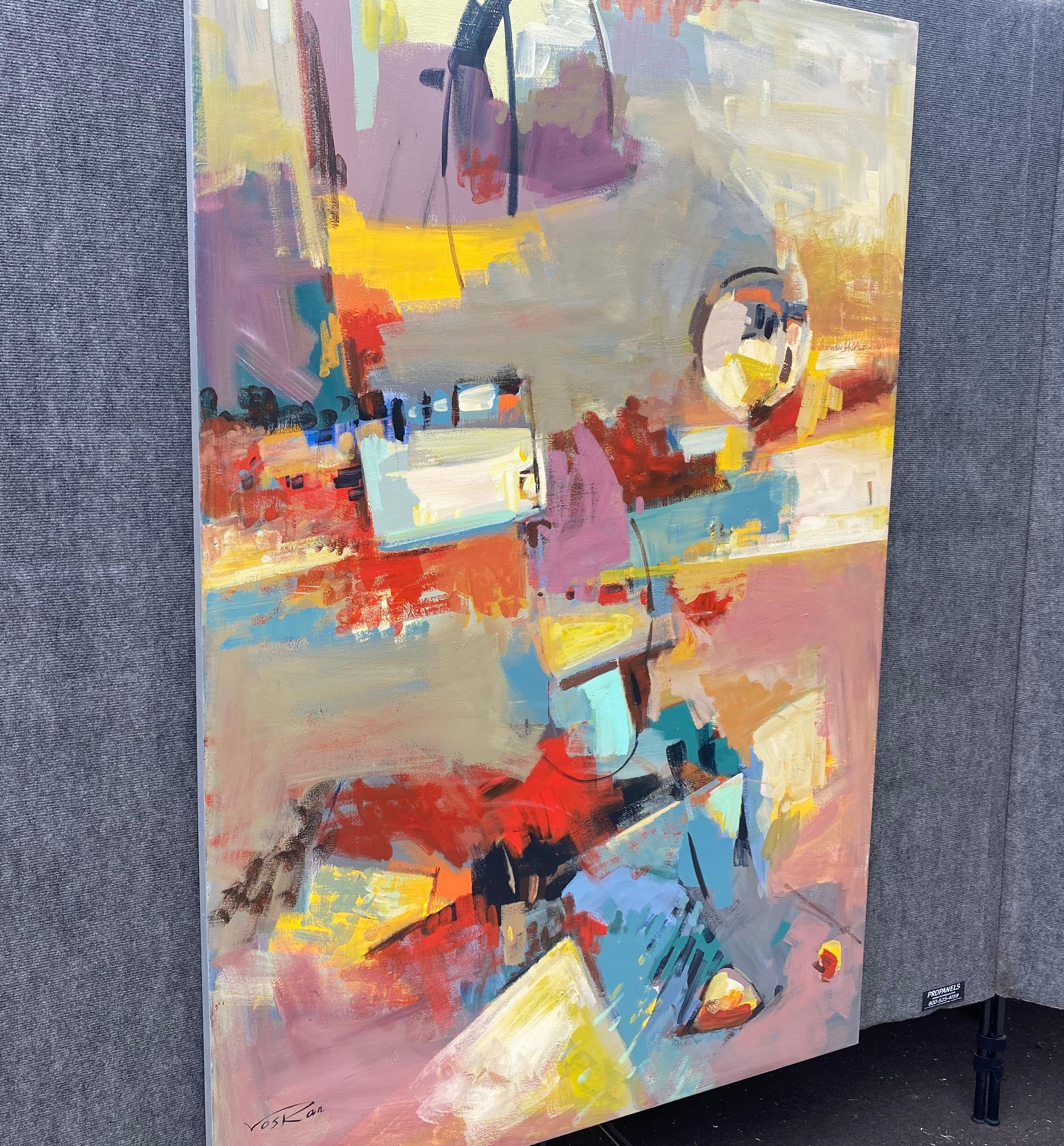 Flow Modern, Pittura acrilica originale d'arte astratta, pronta da appendere, di grandi dimensioni - Painting Impressionismo di Voskan Galstian