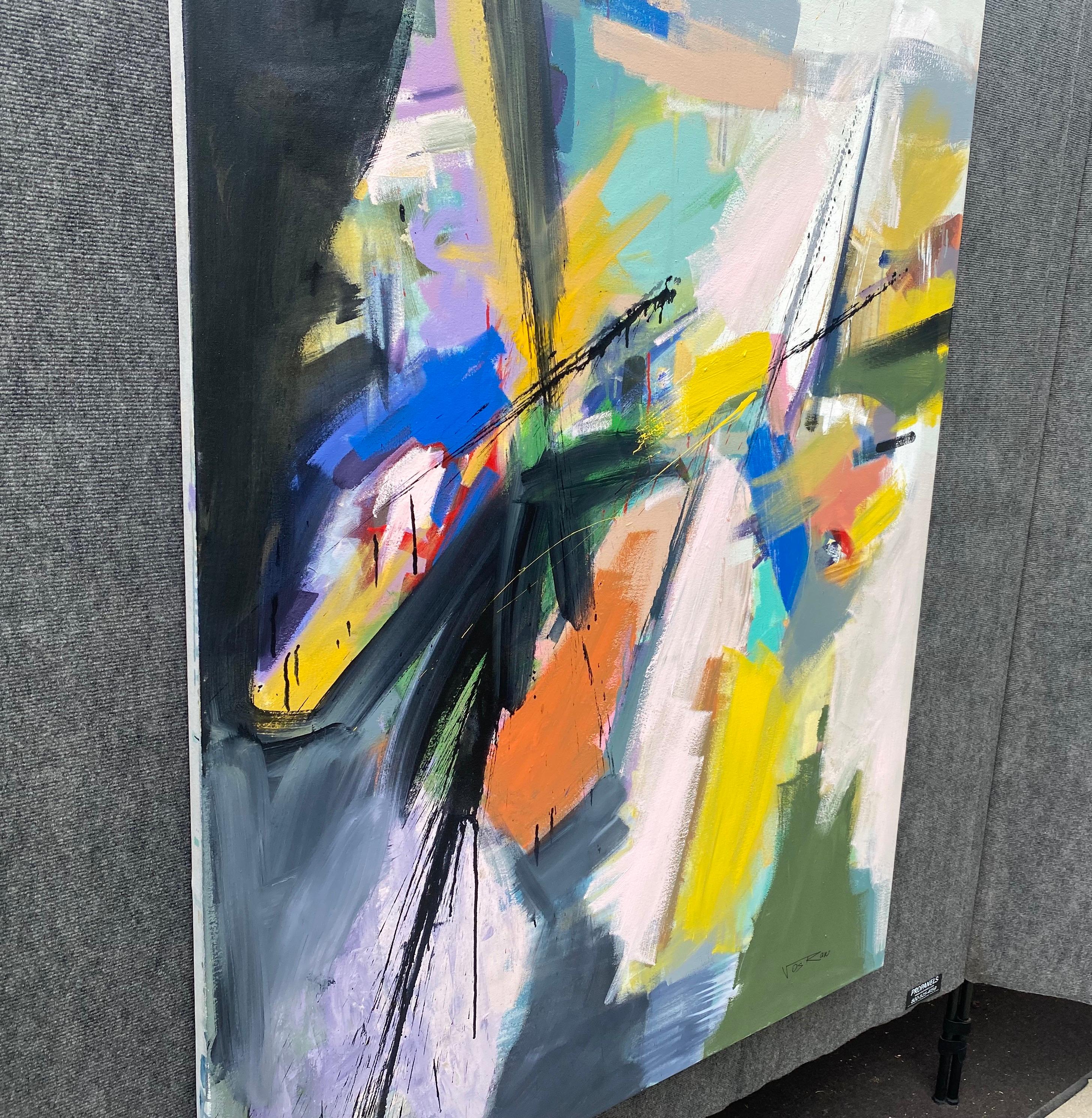 Storia focalizzata, Quadro acrilico originale d'arte astratta moderna, pronto da appendere - Abstract Painting Grigio di Voskan Galstian