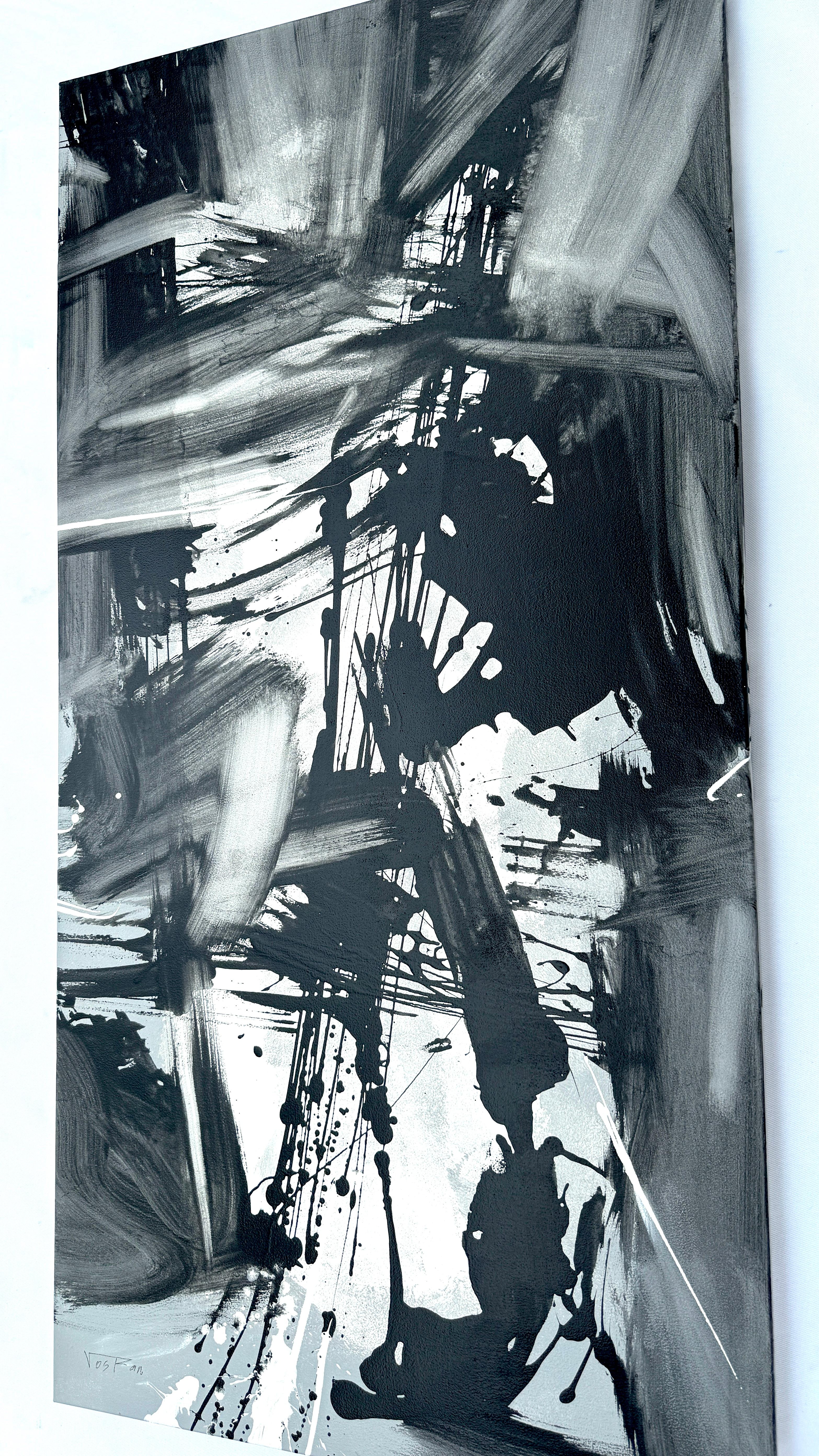 Dall'ombra alla luce, quadro originale astratto, pronto da appendere - Abstract Painting Nero di Voskan Galstian