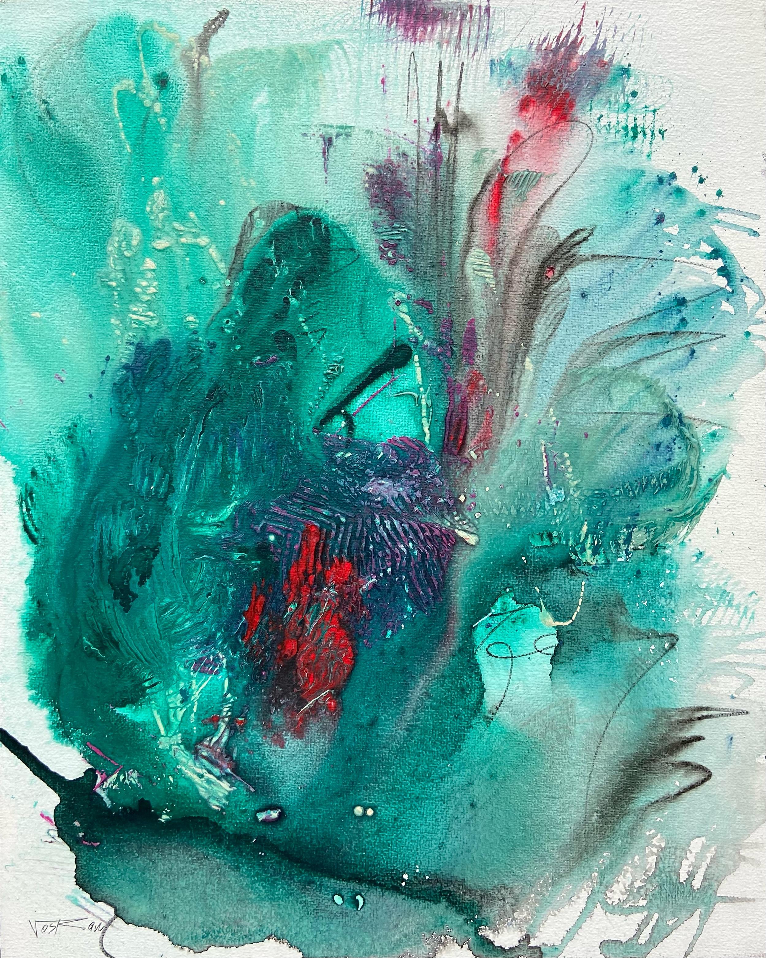 <p>Artist Comments<br>Artist Voskan Galstian paints an abstract interpretation of exotic blooms. He swatches purples and reds on a vibrant turquoise landscape with full abandon.  Part of his collection of channeling elements from his daily