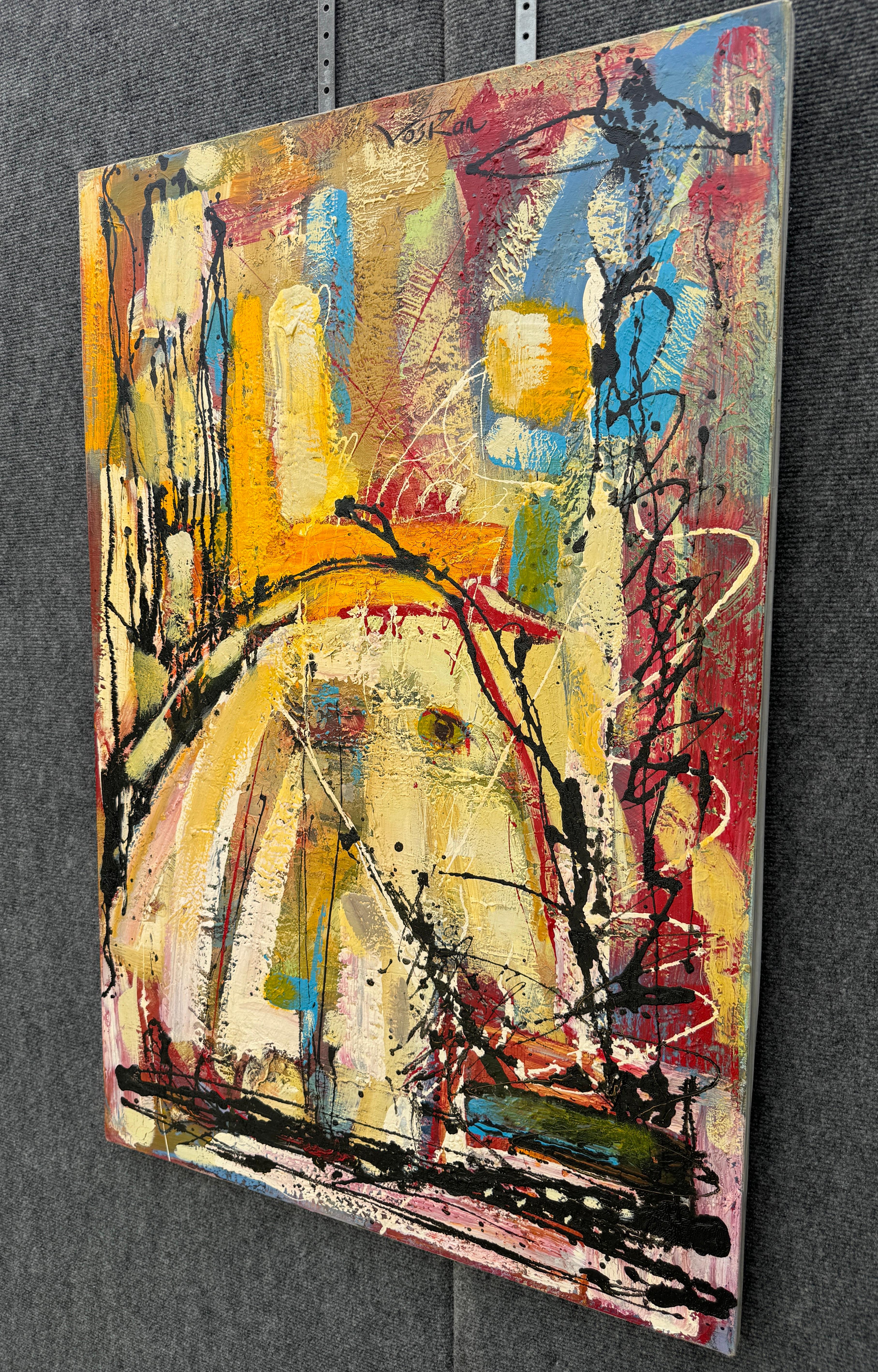 Cavallo d'oro, quadro astratto contemporaneo su tela, pronto da appendere - Abstract Painting Beige di Voskan Galstian