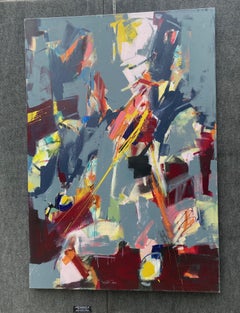 Grauer Hintergrund, Abstrakte Kunst, Original-Acrylgemälde in Acryl, hängefertig