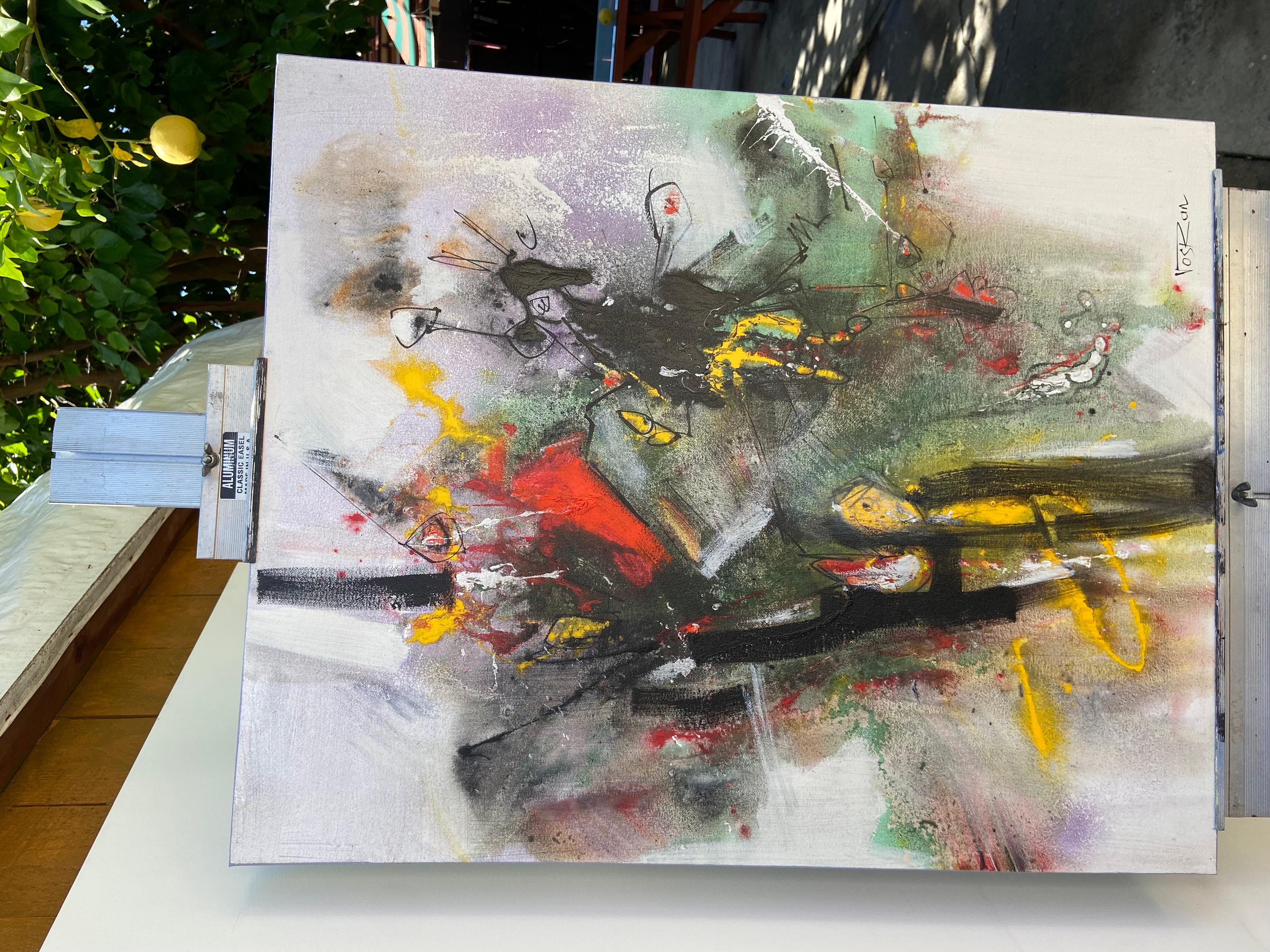 Grünes Feld, Abstrakte Malerei (Grau), Abstract Painting, von Voskan Galstian