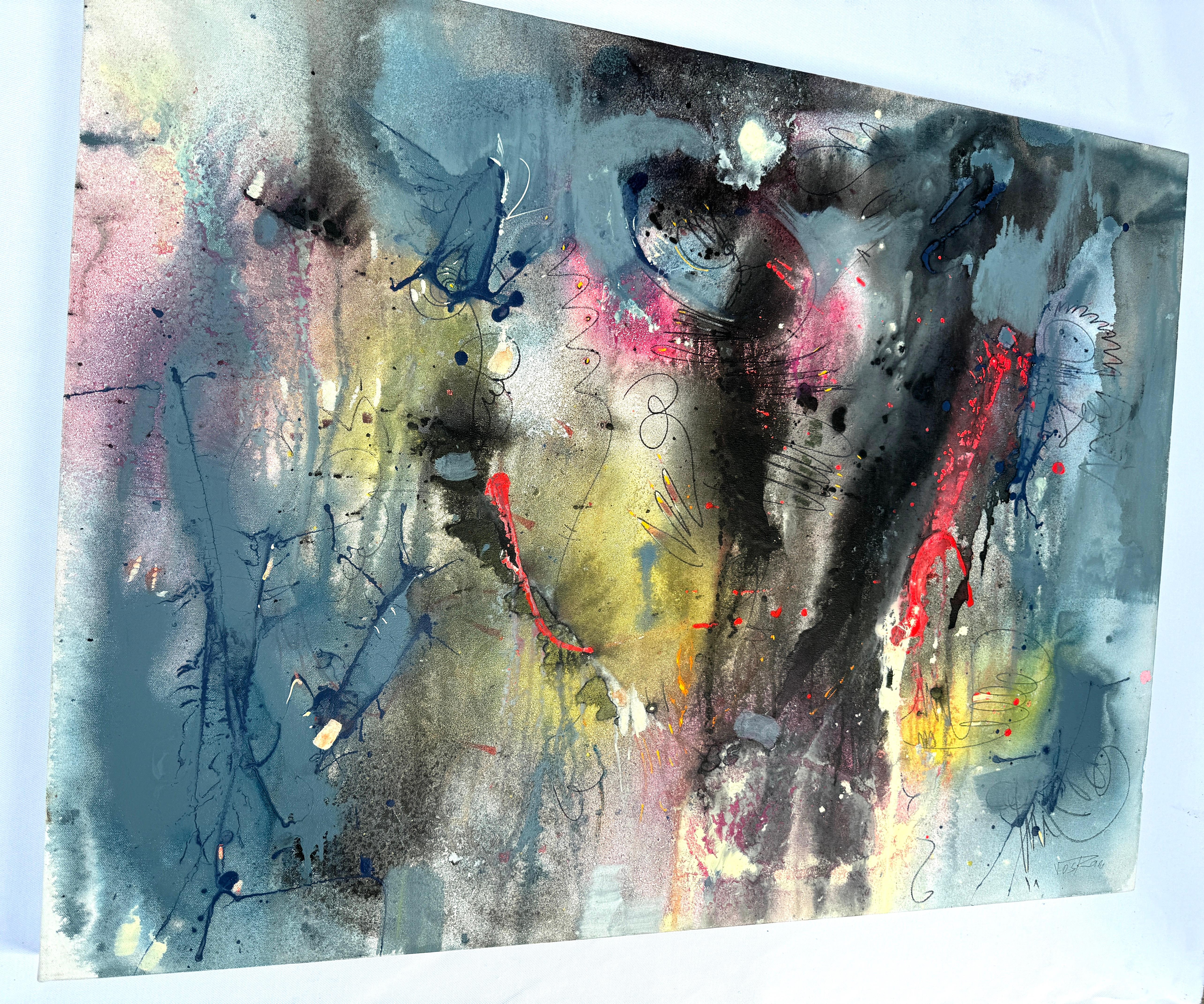 Ponte di ghiaccio, Arte astratta, Quadro originale, Pronto da appendere - Abstract Painting Grigio di Voskan Galstian