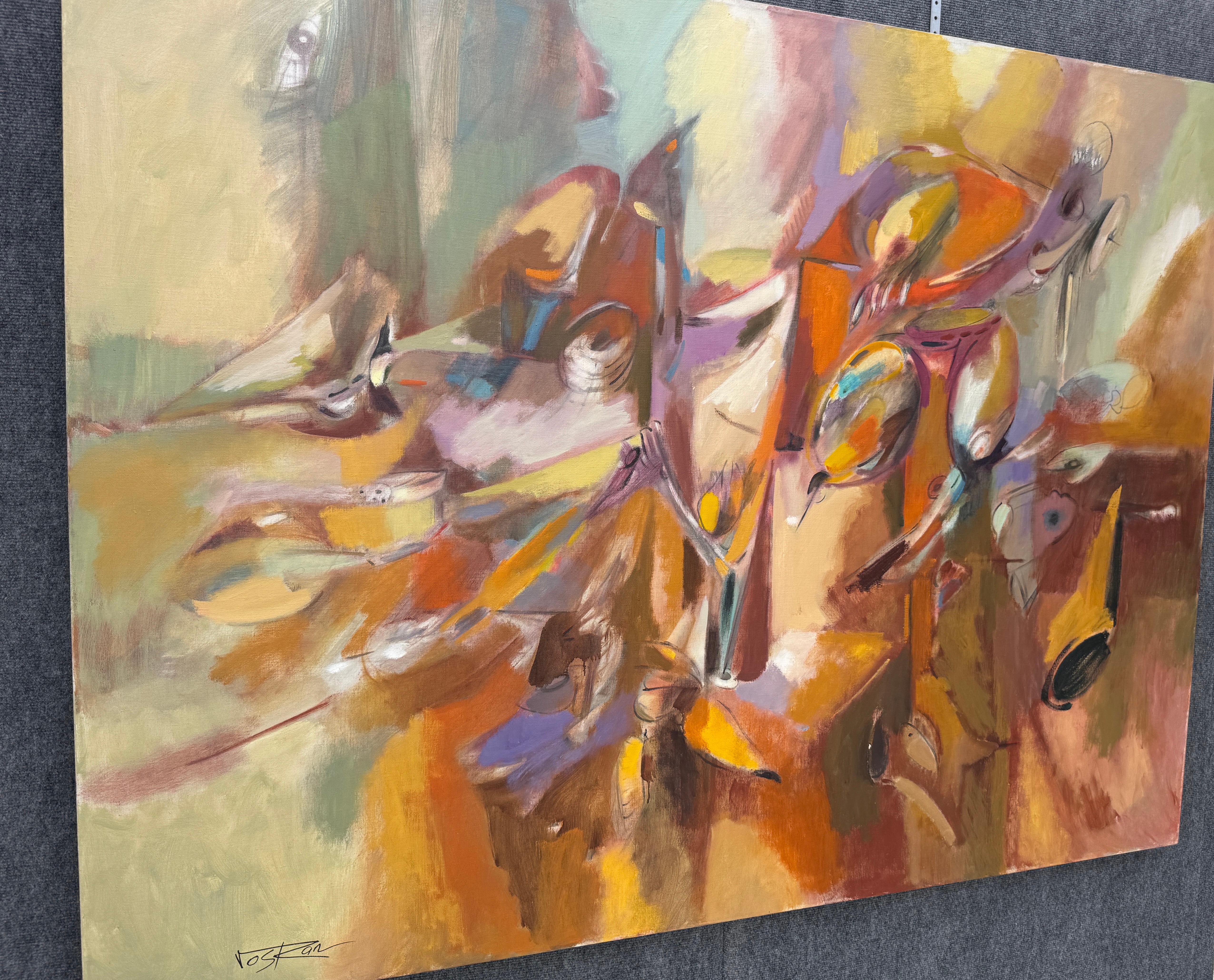 In The Season, Abstract Large Original Painting on Canvas, Ready to Hang - Brown Abstract Painting by Voskan Galstian