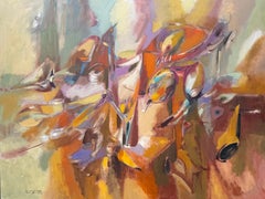 En la estación, pintura abstracta original grande sobre lienzo, lista para colgar