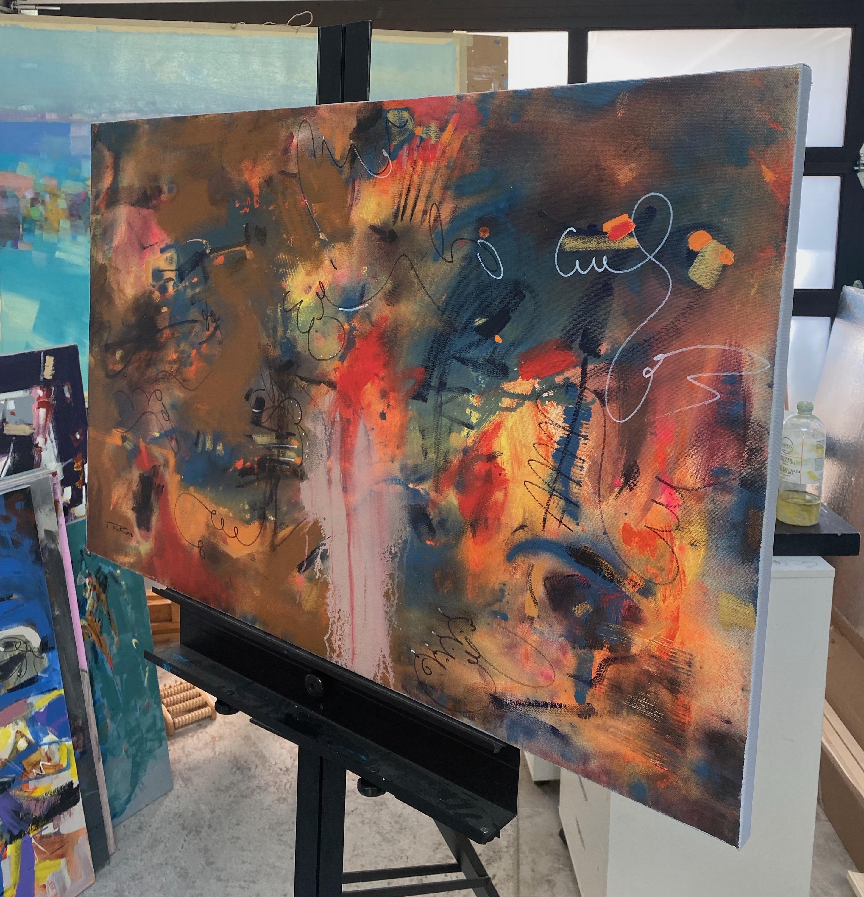 Intelligenza, Arte astratta, Pittura acrilica originale, Pronta da appendere - Painting Impressionismo di Voskan Galstian