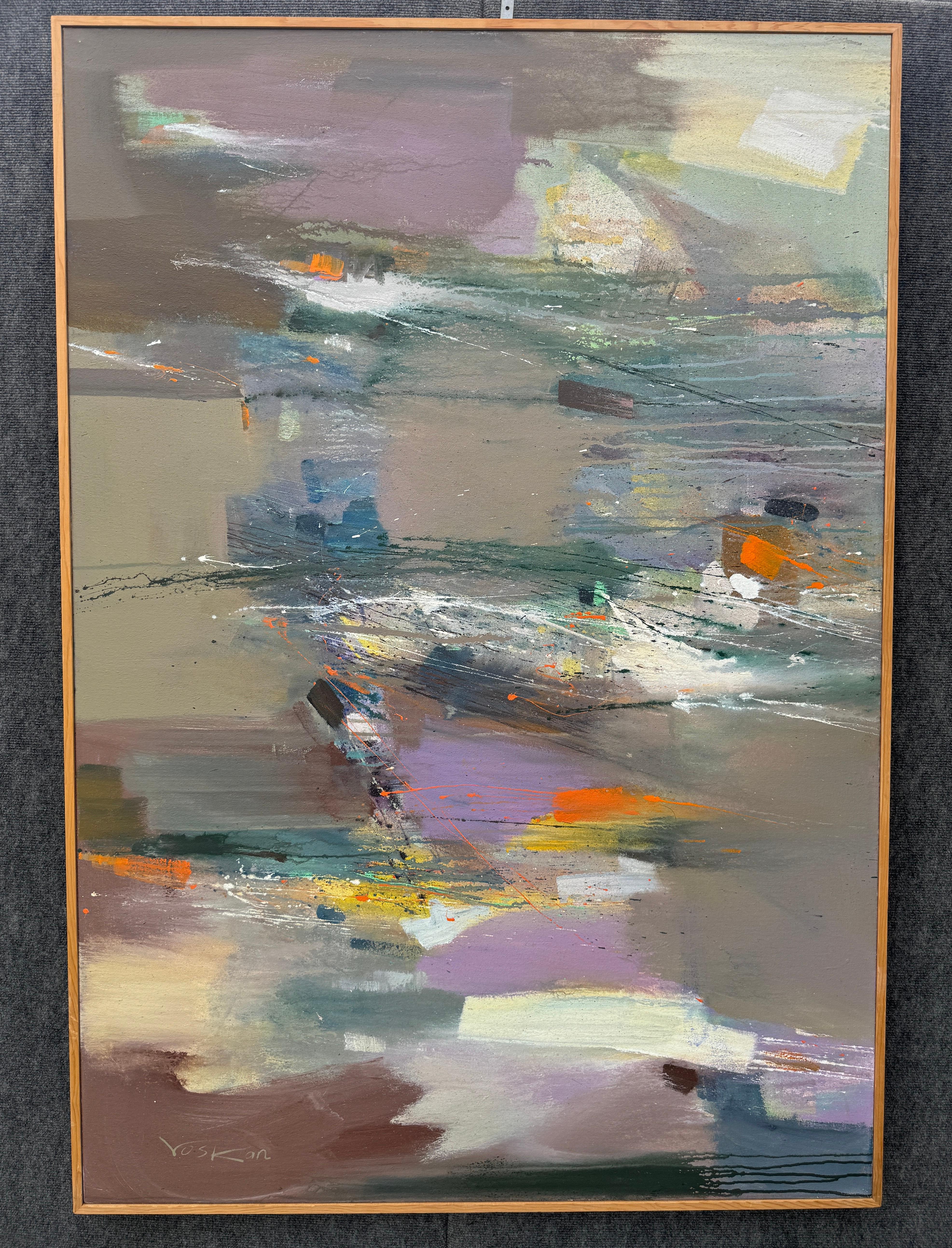 Kiss Of Light, Abstract Large Original Painting on Canvas, Ready to Hang - Gray Abstract Painting by Voskan Galstian