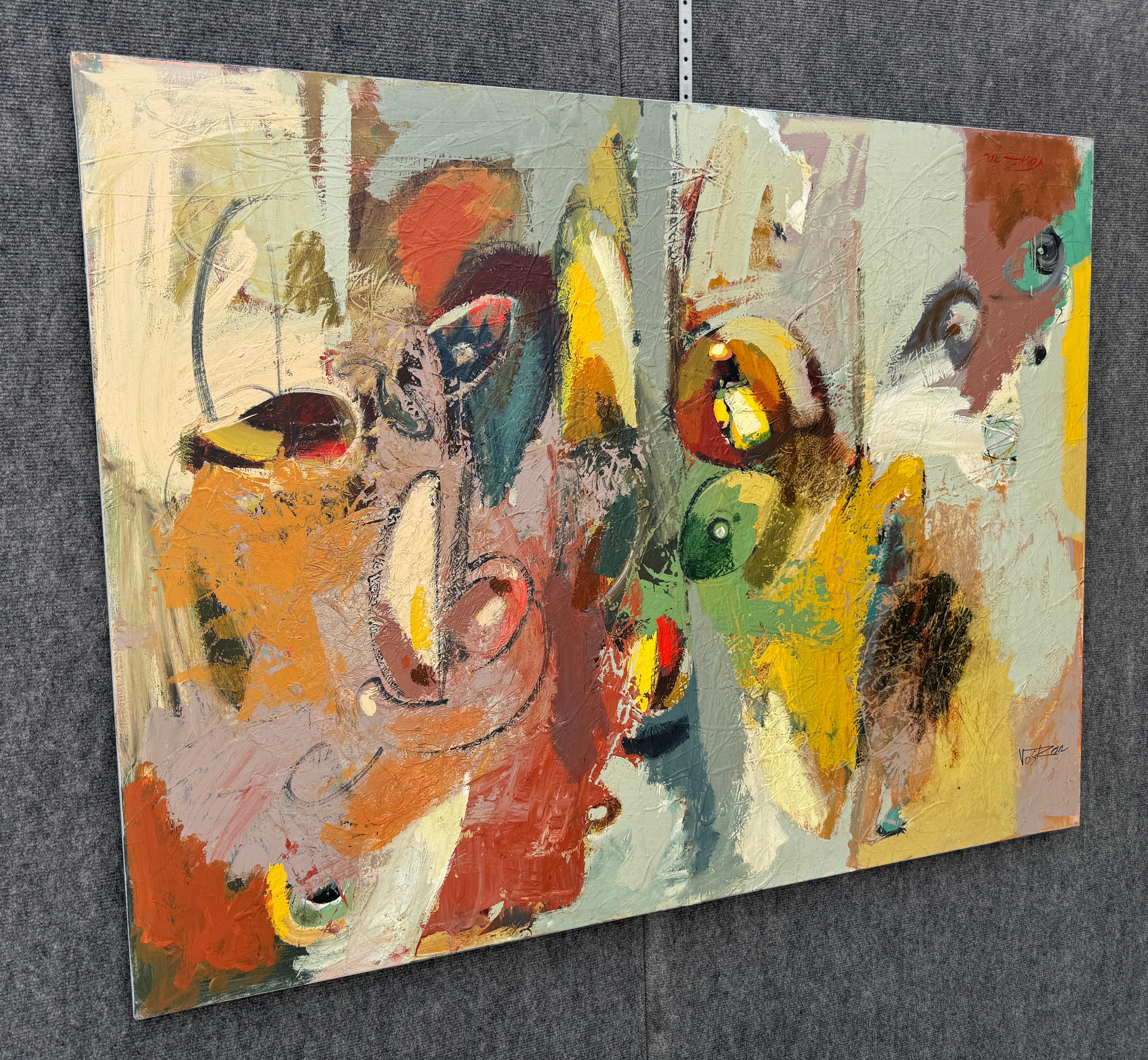 L'ultima luce del giorno, quadro originale astratto su tela, pronto da appendere - Abstract Painting Marrone di Voskan Galstian