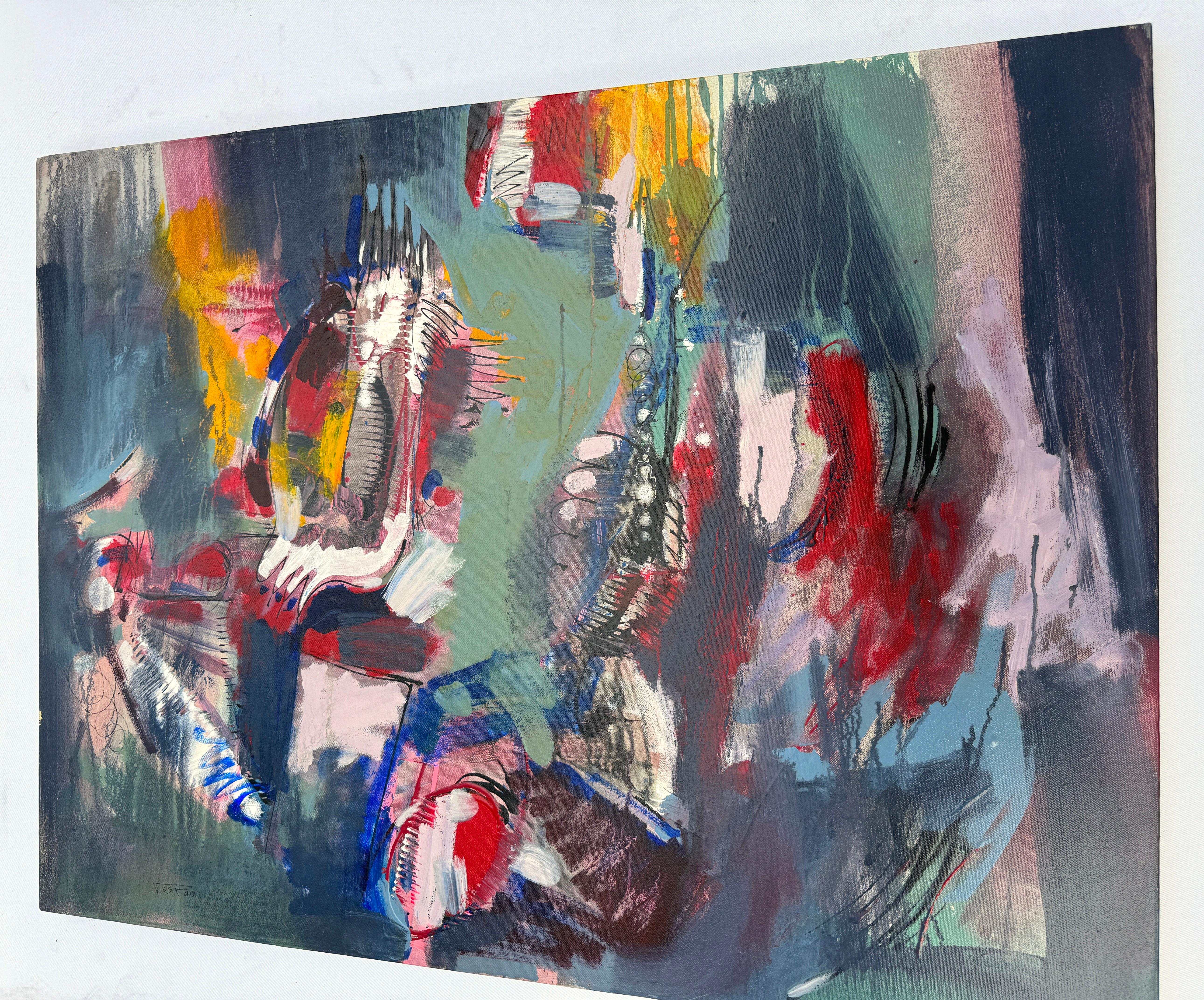 Lasciare la mia storia, quadro originale d'arte astratta, pronto da appendere - Abstract Painting Grigio di Voskan Galstian