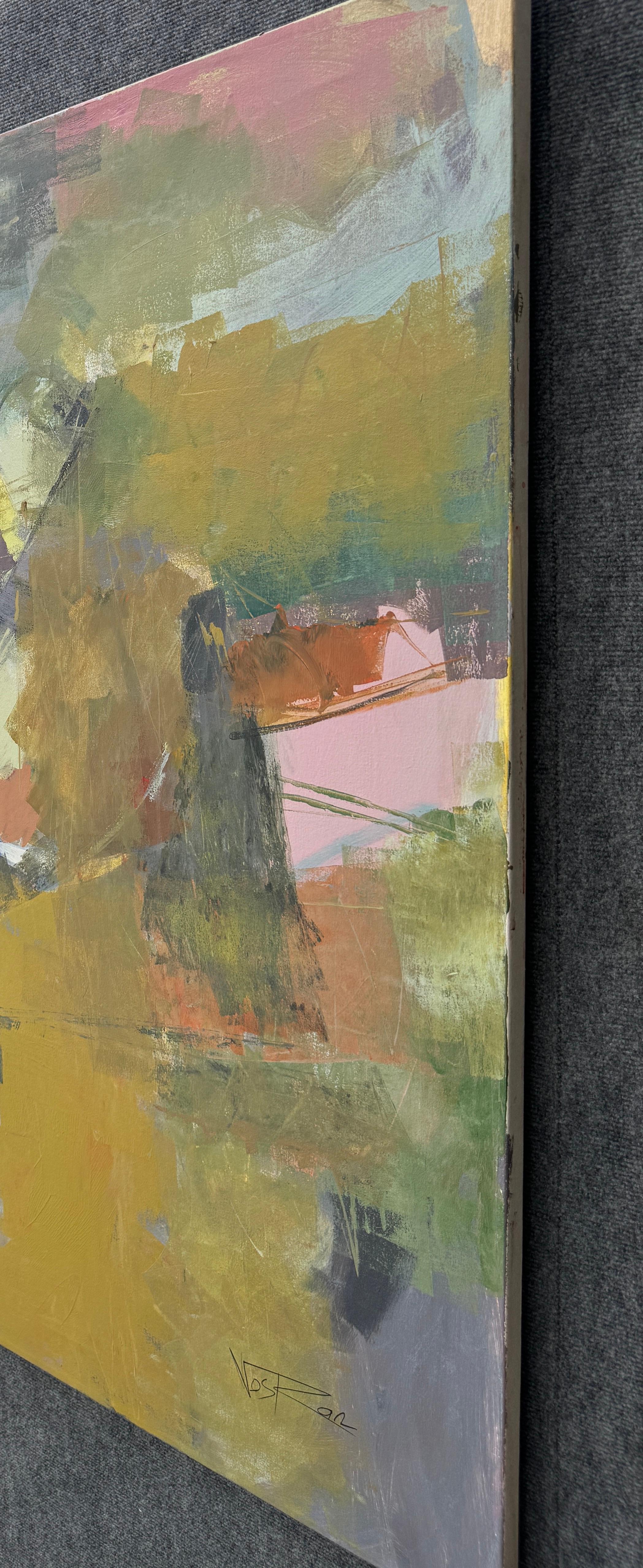 Making Peace 2, Quadro originale astratto di grandi dimensioni su tela, pronto da appendere - Abstract Painting Marrone di Voskan Galstian
