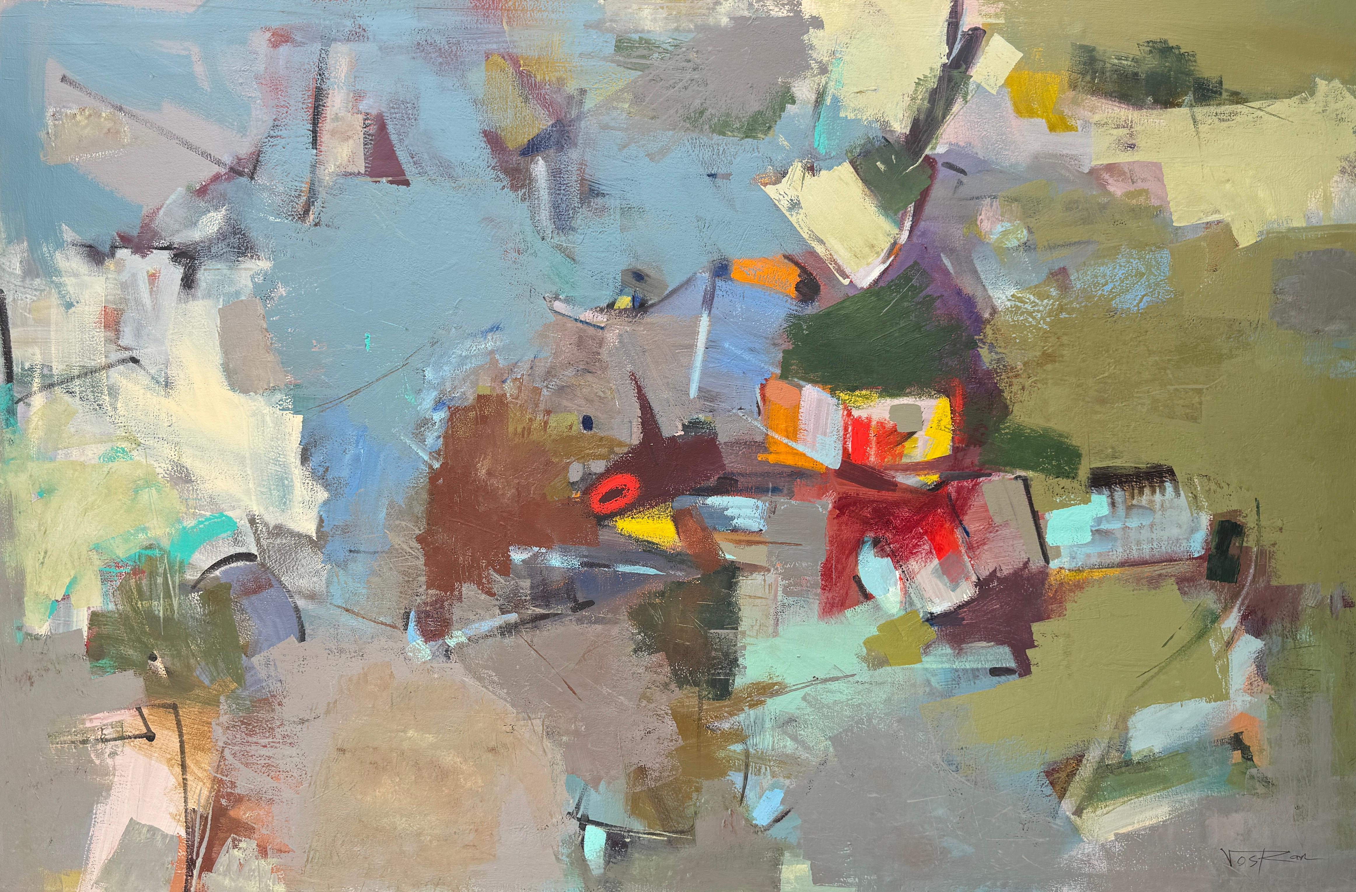 Abstract Painting di Voskan Galstian - Fare la pace, dipinto originale astratto di grandi dimensioni su tela, pronto da appendere