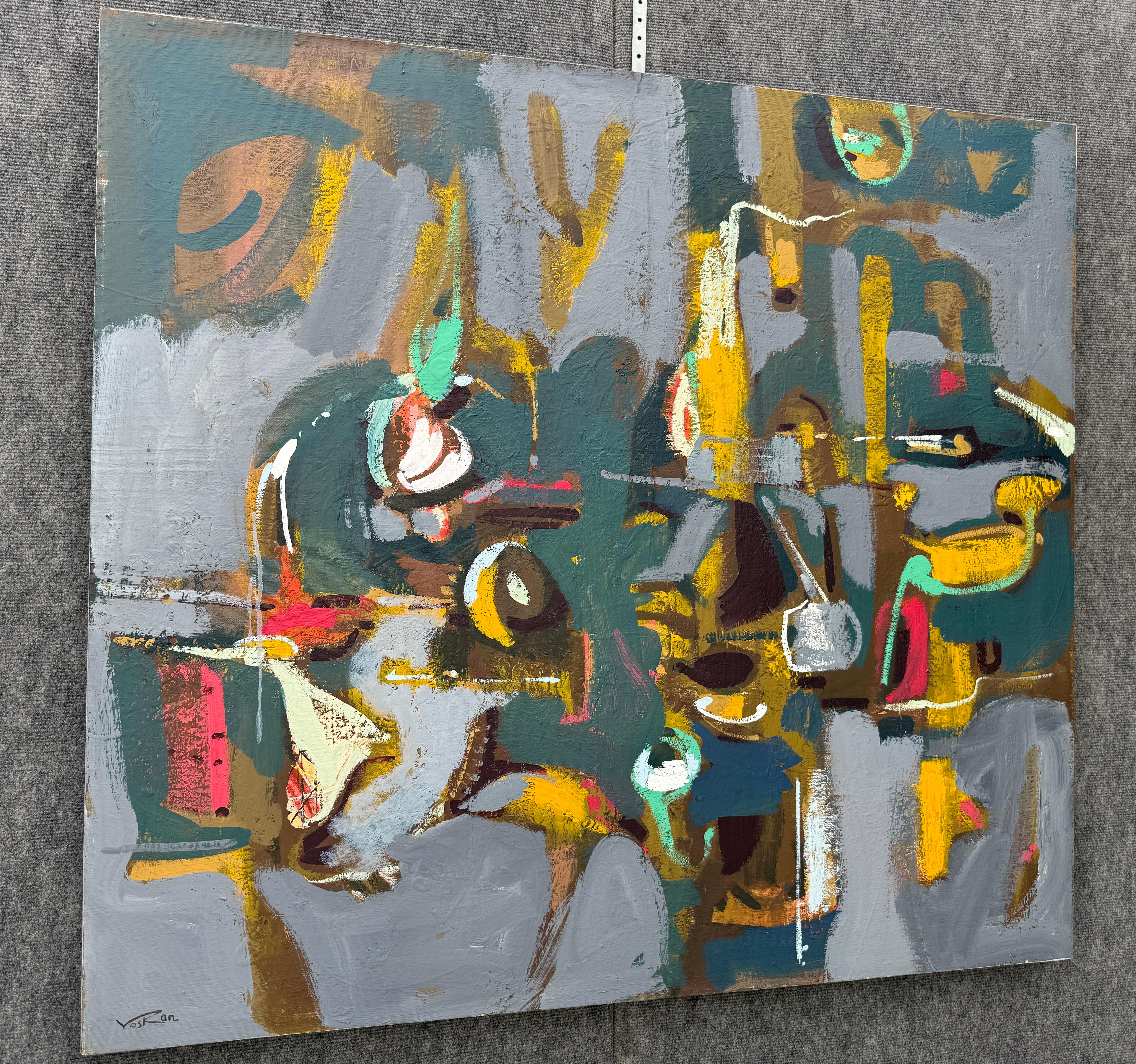 Fare la pace, quadro originale astratto su tela, pronto da appendere - Abstract Painting Grigio di Voskan Galstian
