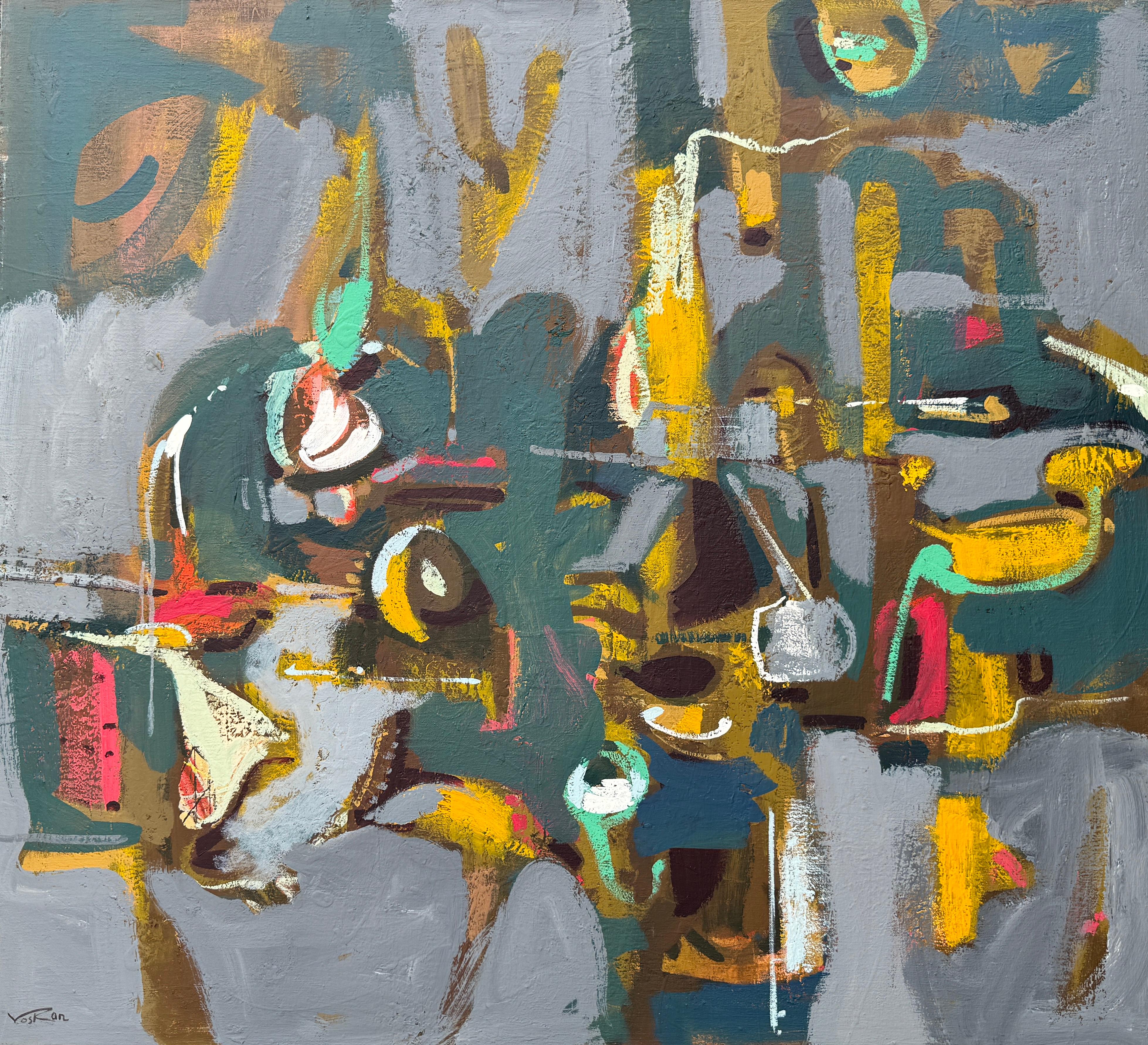 Abstract Painting di Voskan Galstian - Fare la pace, quadro originale astratto su tela, pronto da appendere