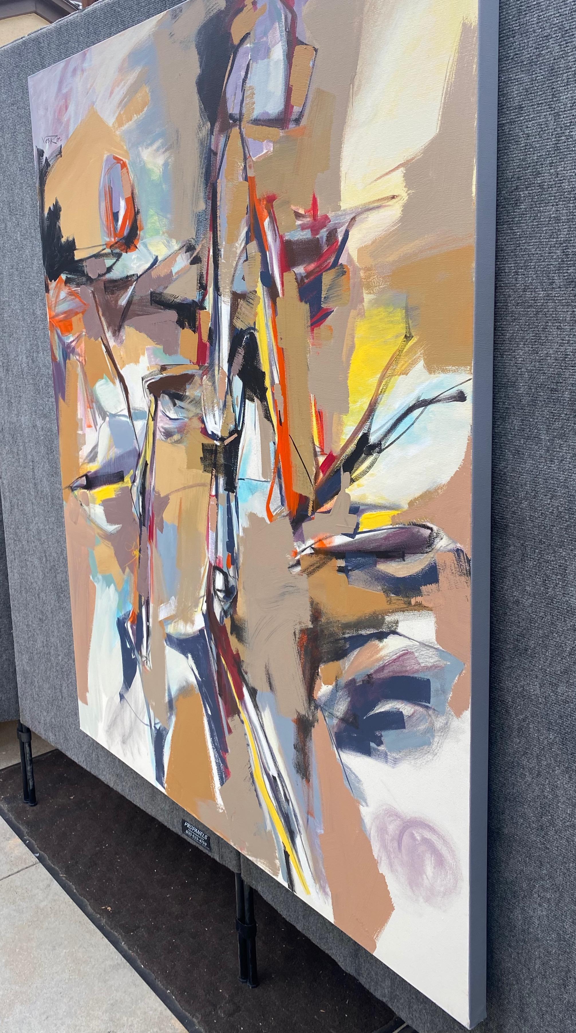 Mastery Kind, Abstract Art Original Acrylic Painting, Ready to Hang, Large Size - Brown Abstract Painting by Voskan Galstian