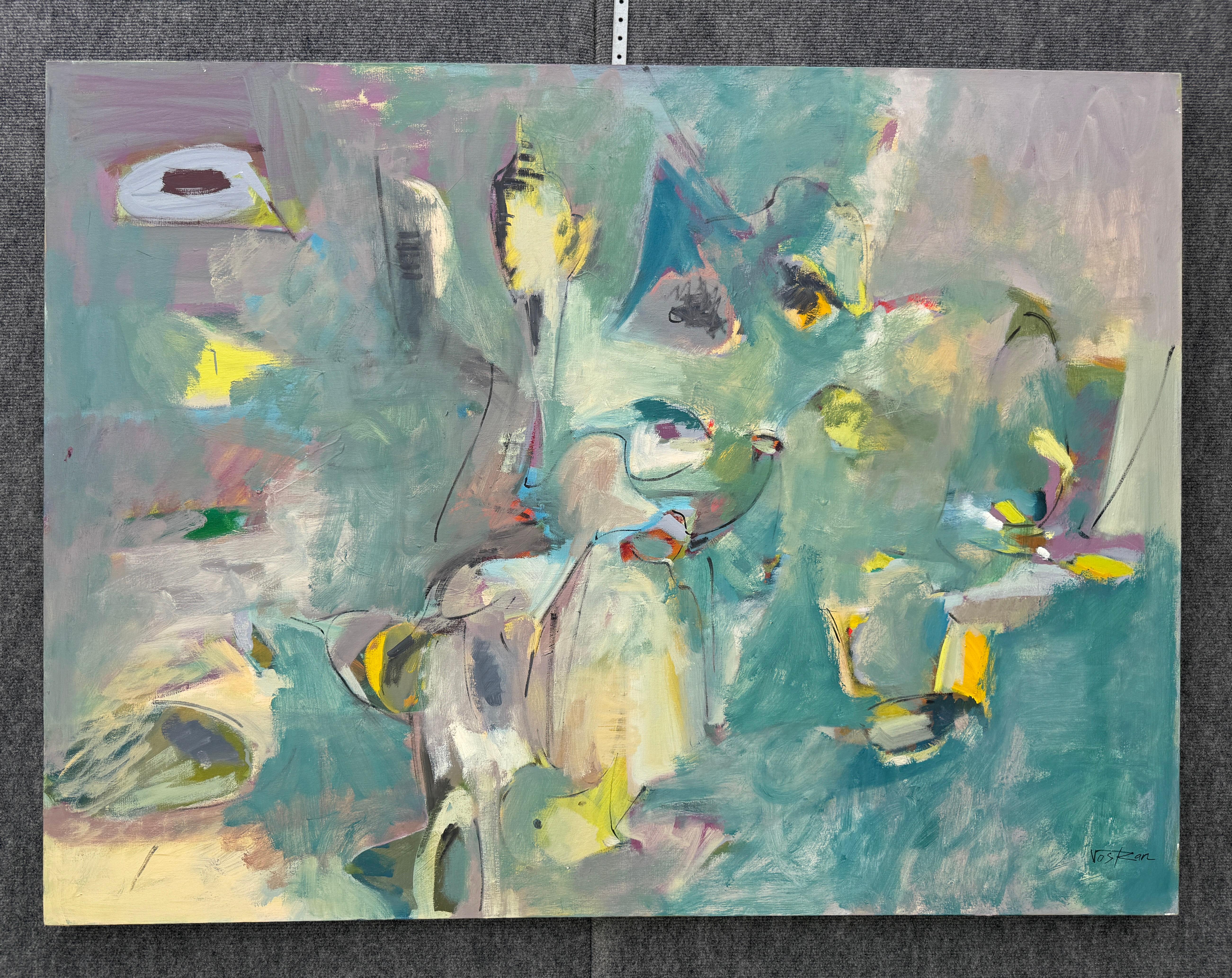 Greene & Greene, Quadro astratto originale su tela, pronto da appendere - Abstract Painting Grigio di Voskan Galstian