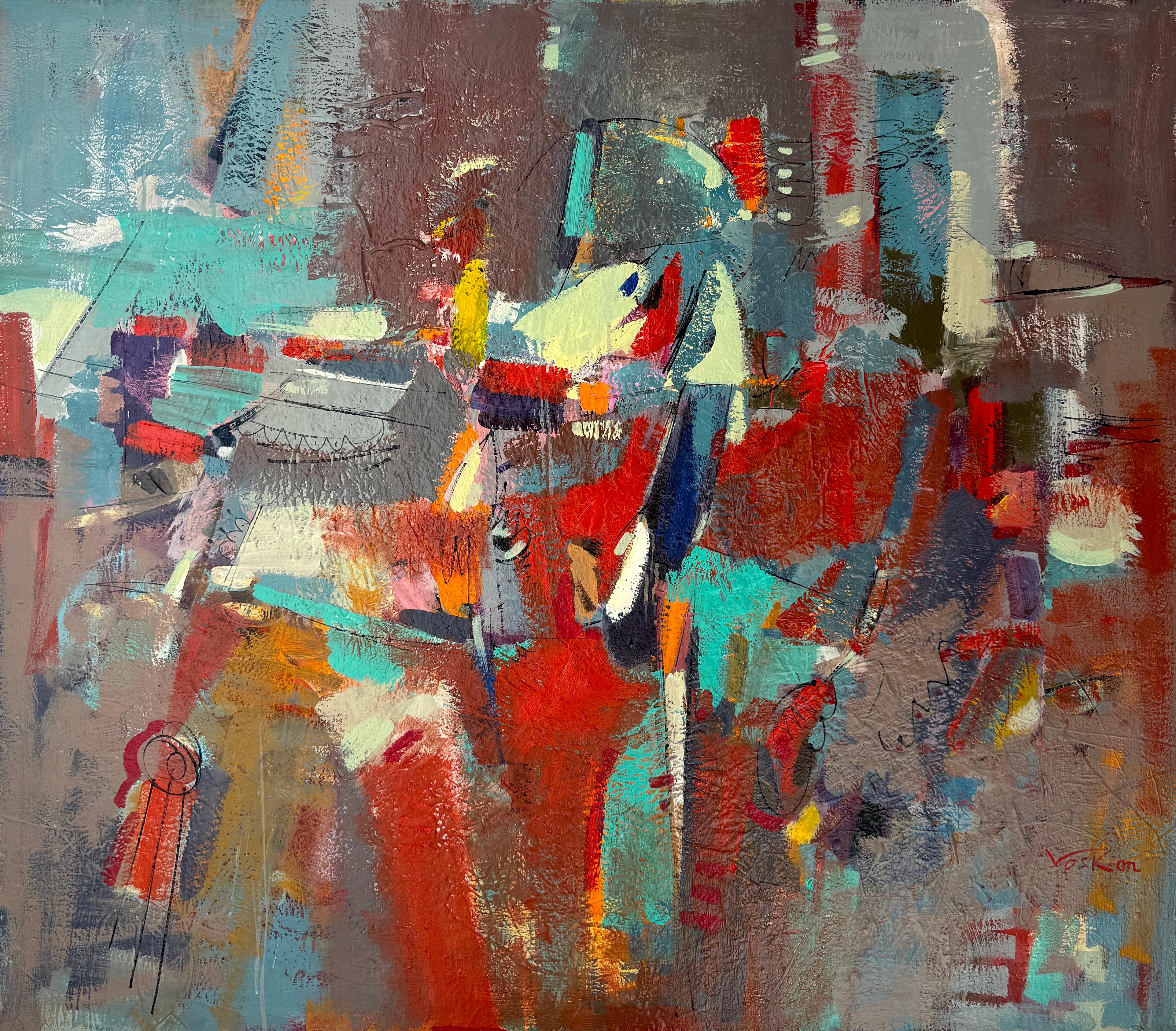 Abstract Painting di Voskan Galstian - Canzone minerale, quadro originale d'arte astratta, grande formato pronto da appendere