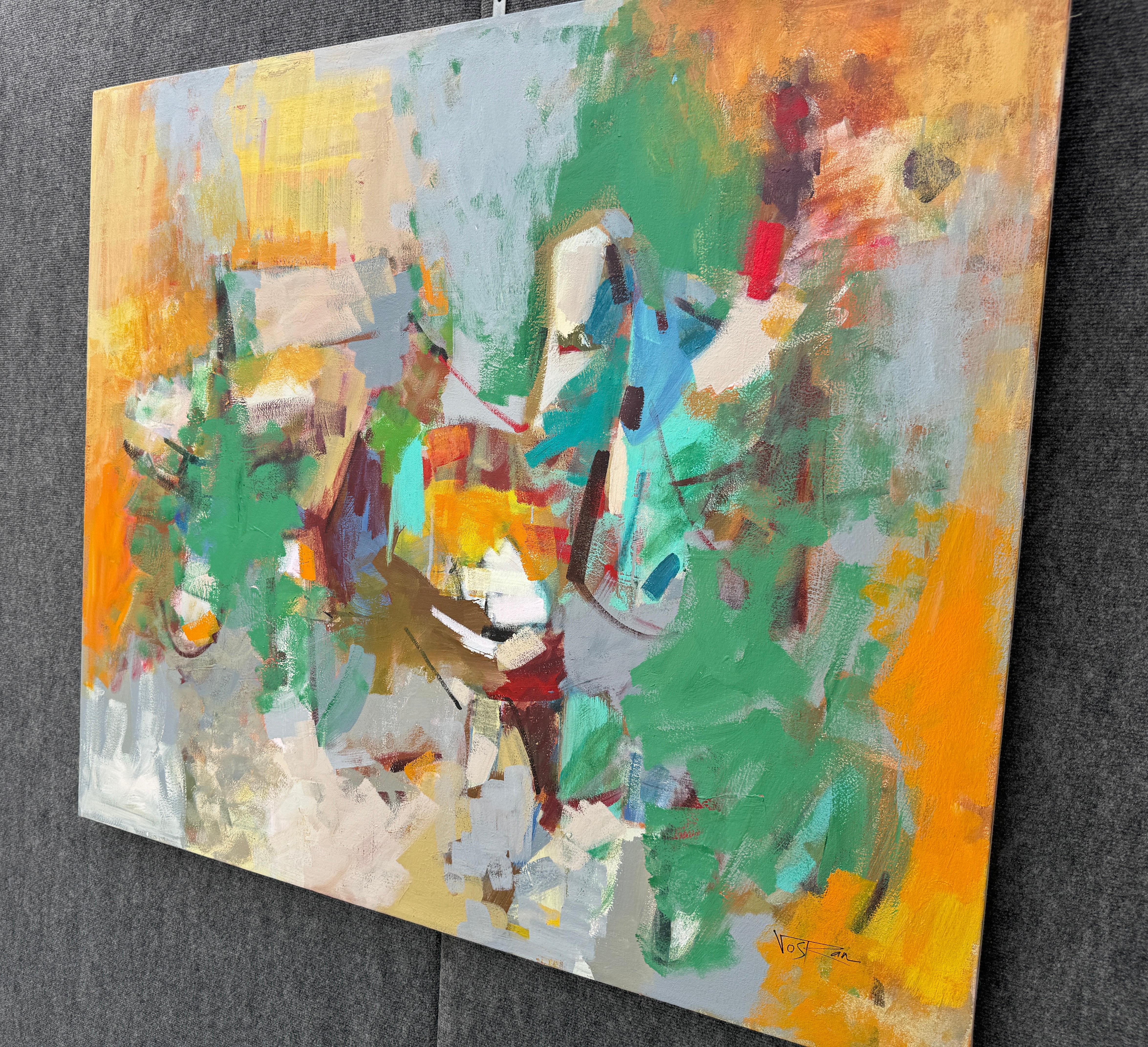 Moving Apart, Abstract Original Painting on Canvas, Ready to Hang - Brown Abstract Painting by Voskan Galstian
