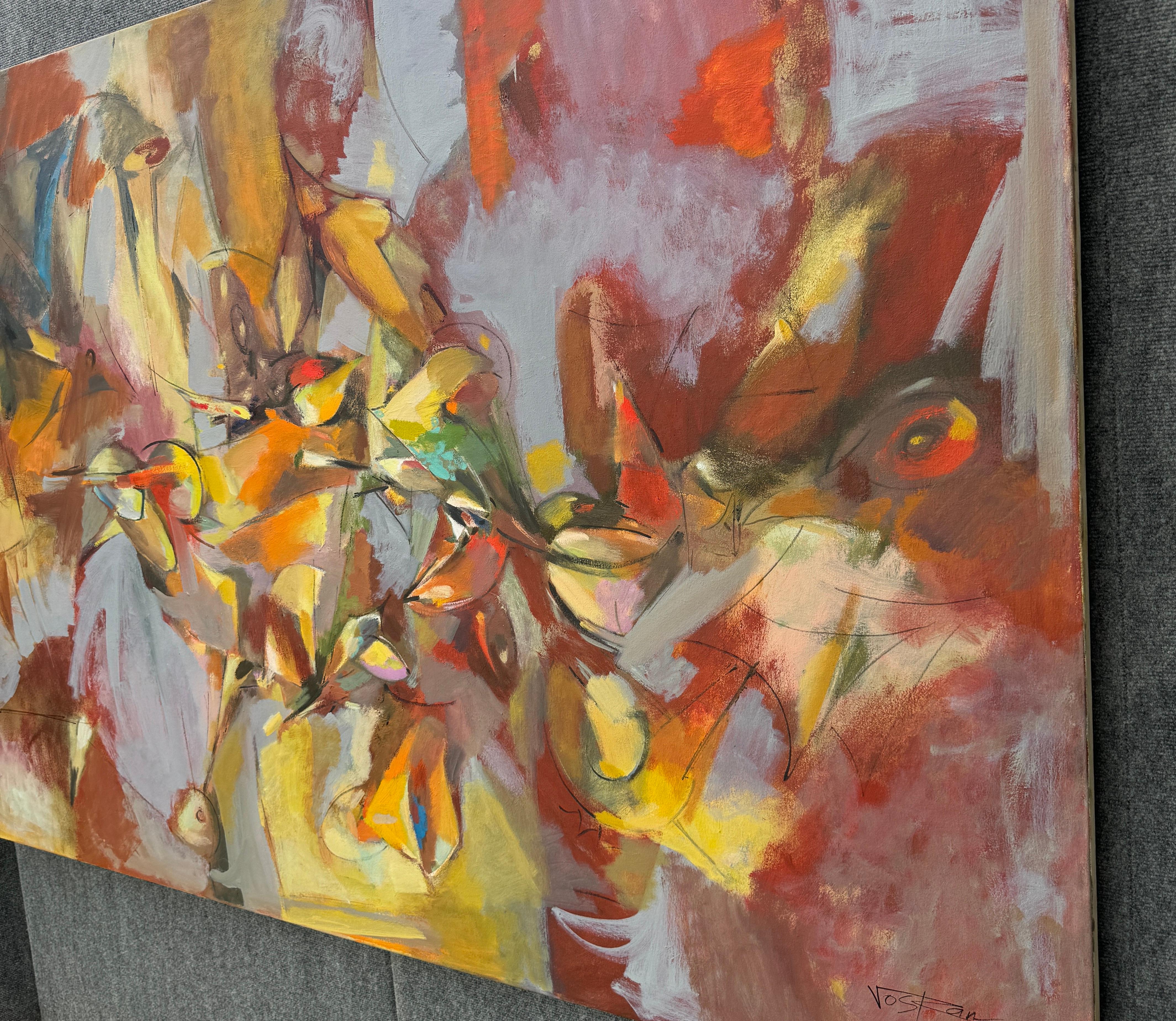 Moving Through 2, Quadro originale astratto di grandi dimensioni su tela, pronto da appendere - Painting di Voskan Galstian