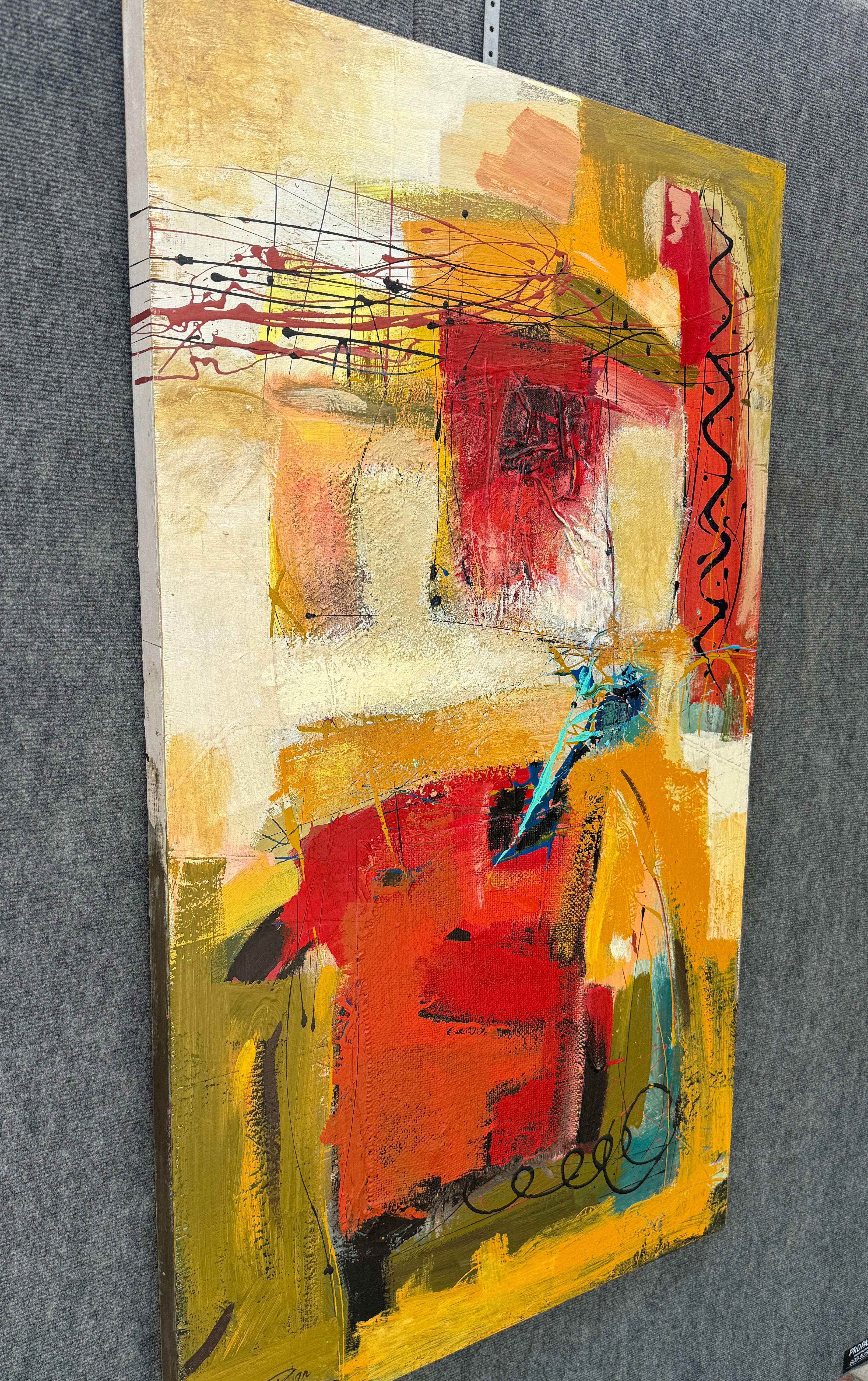 Orange Motion 2, Quadro originale astratto, pronto da appendere - Painting di Voskan Galstian