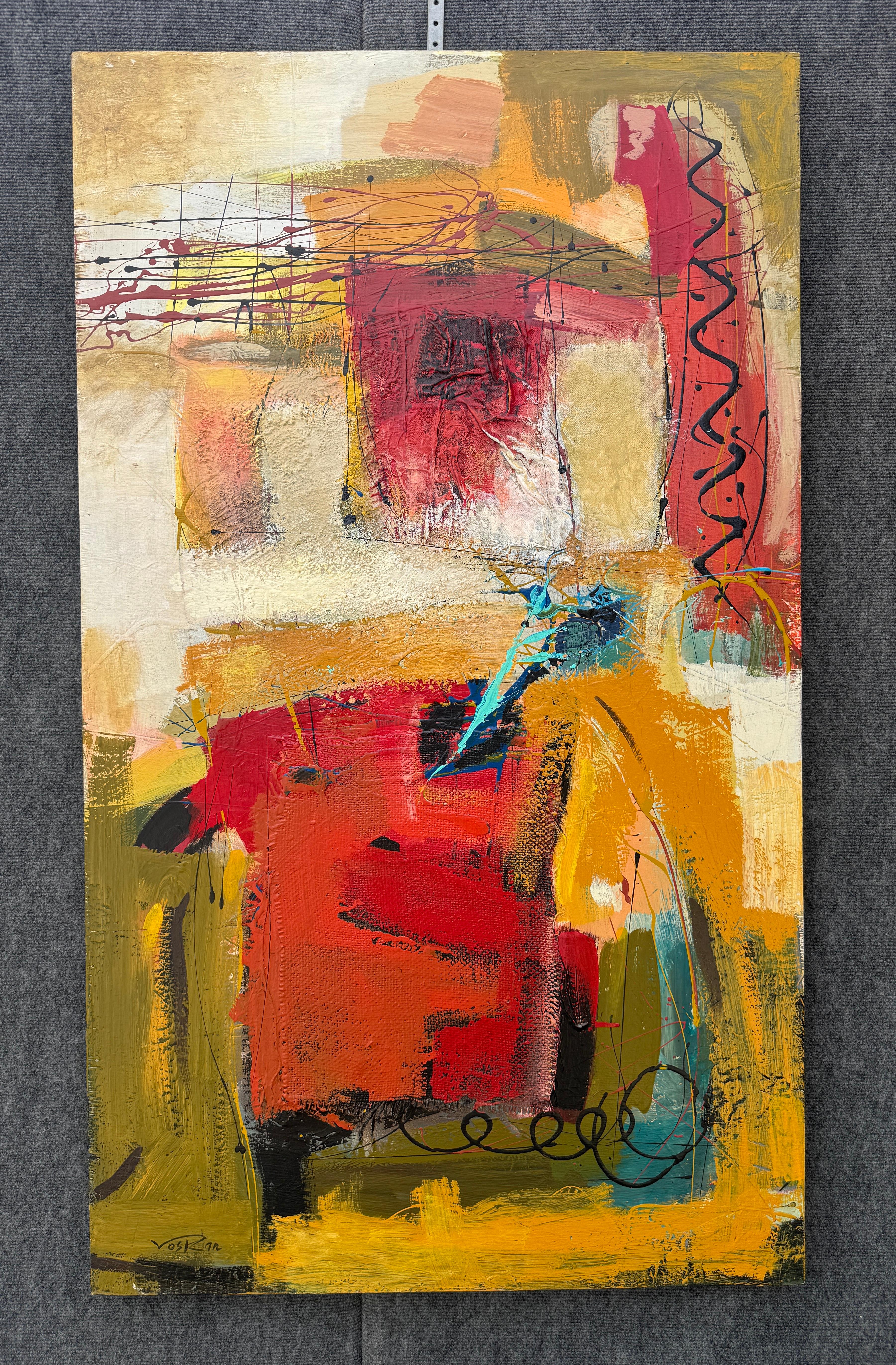 Orange Motion 2, Quadro originale astratto, pronto da appendere - Painting Impressionismo di Voskan Galstian