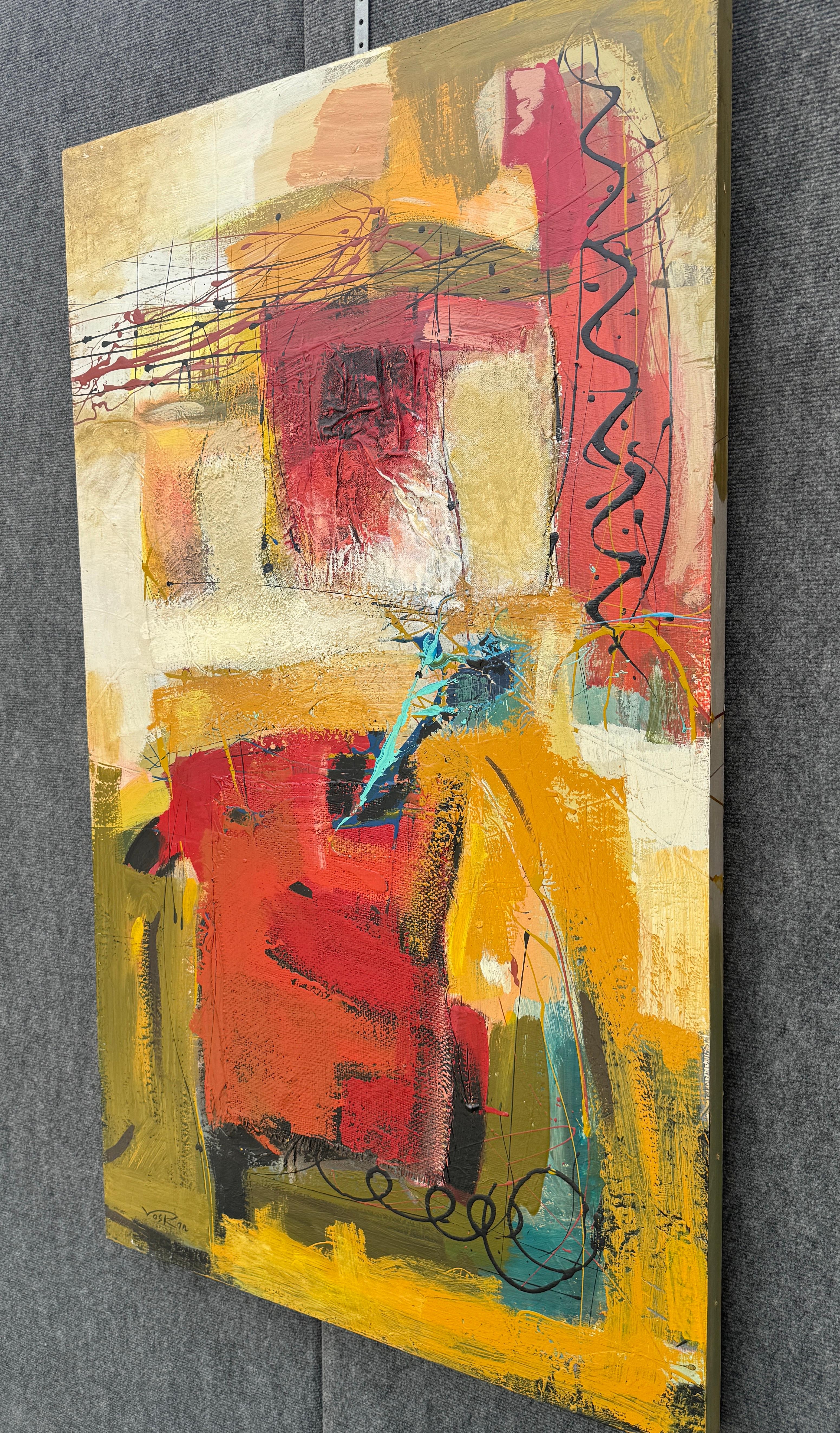 Orange Motion 2, Quadro originale astratto, pronto da appendere - Abstract Painting Arancia di Voskan Galstian