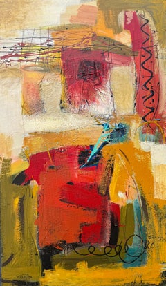 Orange Motion 2, Quadro originale astratto, pronto da appendere
