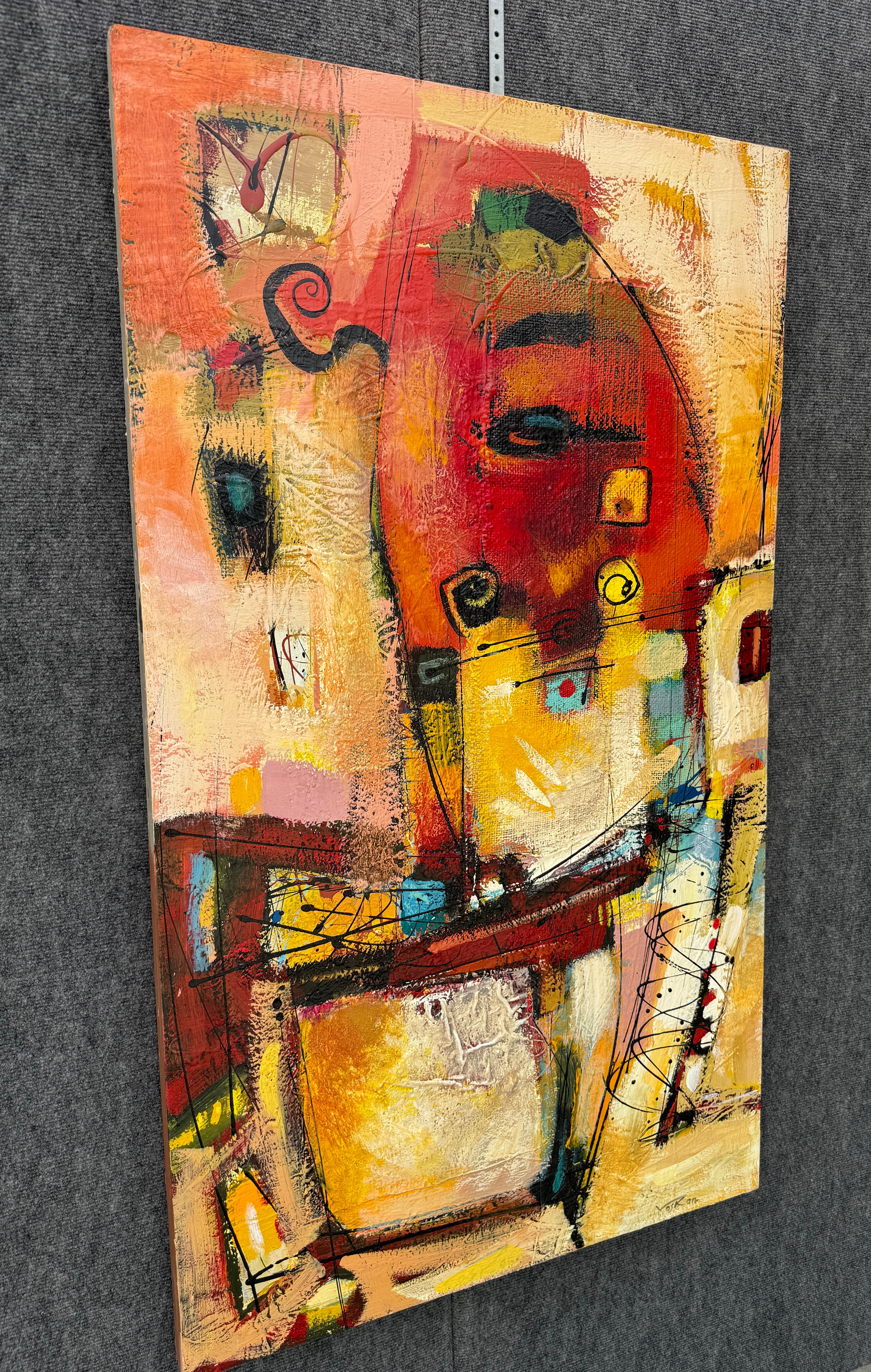 Orange Motion 3, Quadro originale astratto, pronto da appendere - Painting Impressionismo di Voskan Galstian