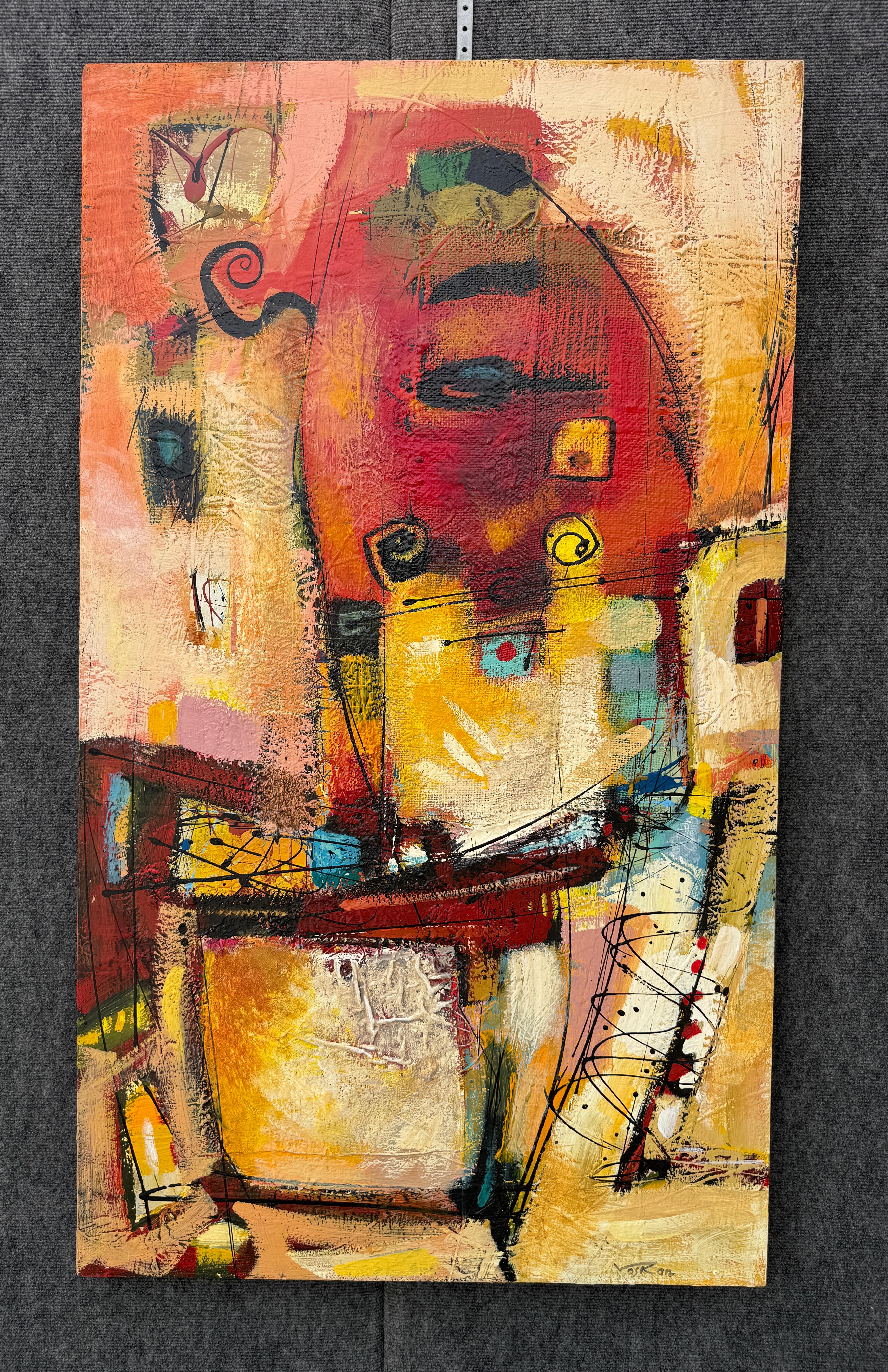 Orange Motion 3, Quadro originale astratto, pronto da appendere - Abstract Painting Arancia di Voskan Galstian