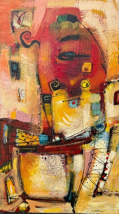 Orange Motion 3, Quadro originale astratto, pronto da appendere
