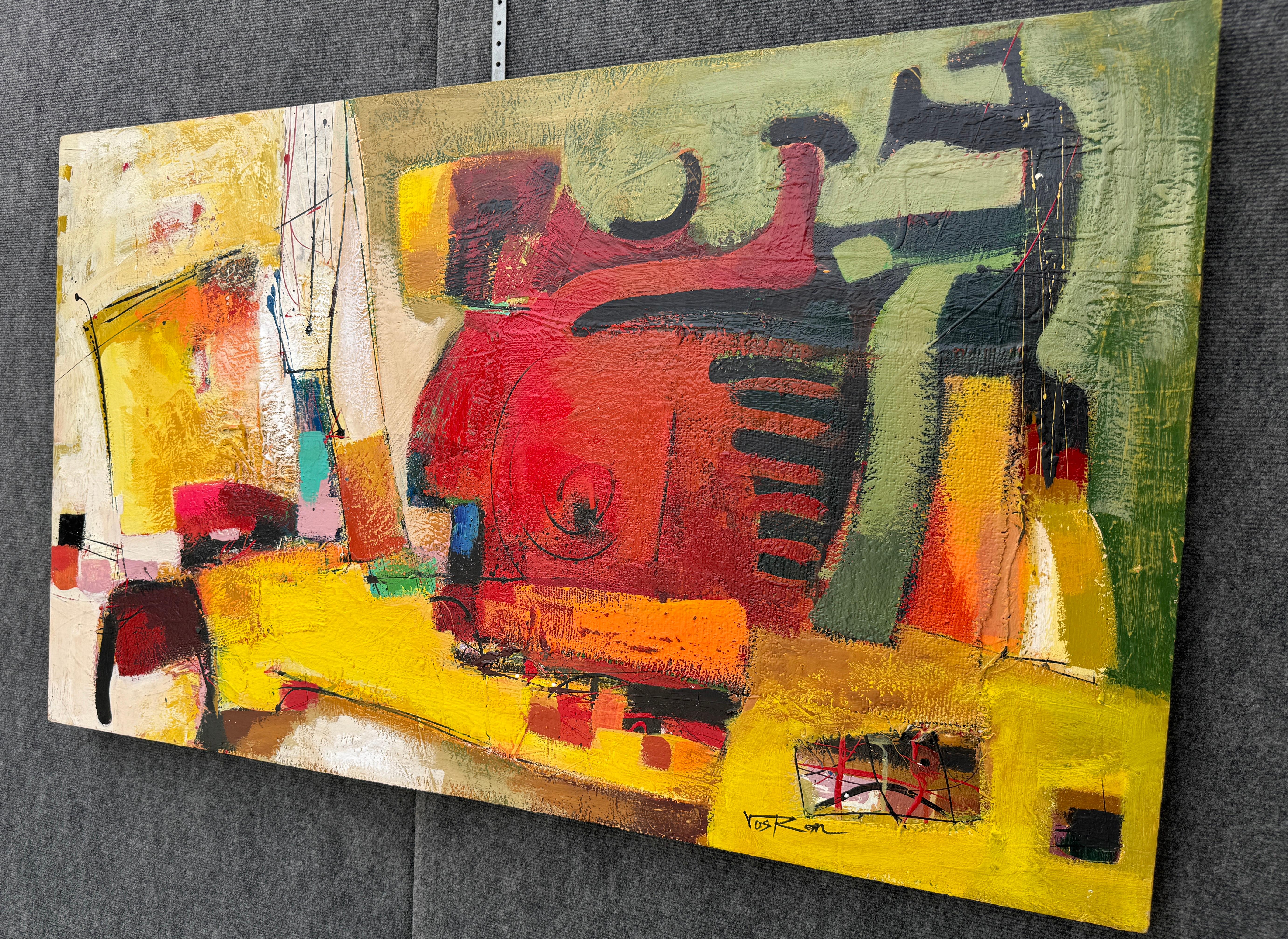 Orange Motion 4, Quadro originale astratto, pronto da appendere - Painting di Voskan Galstian