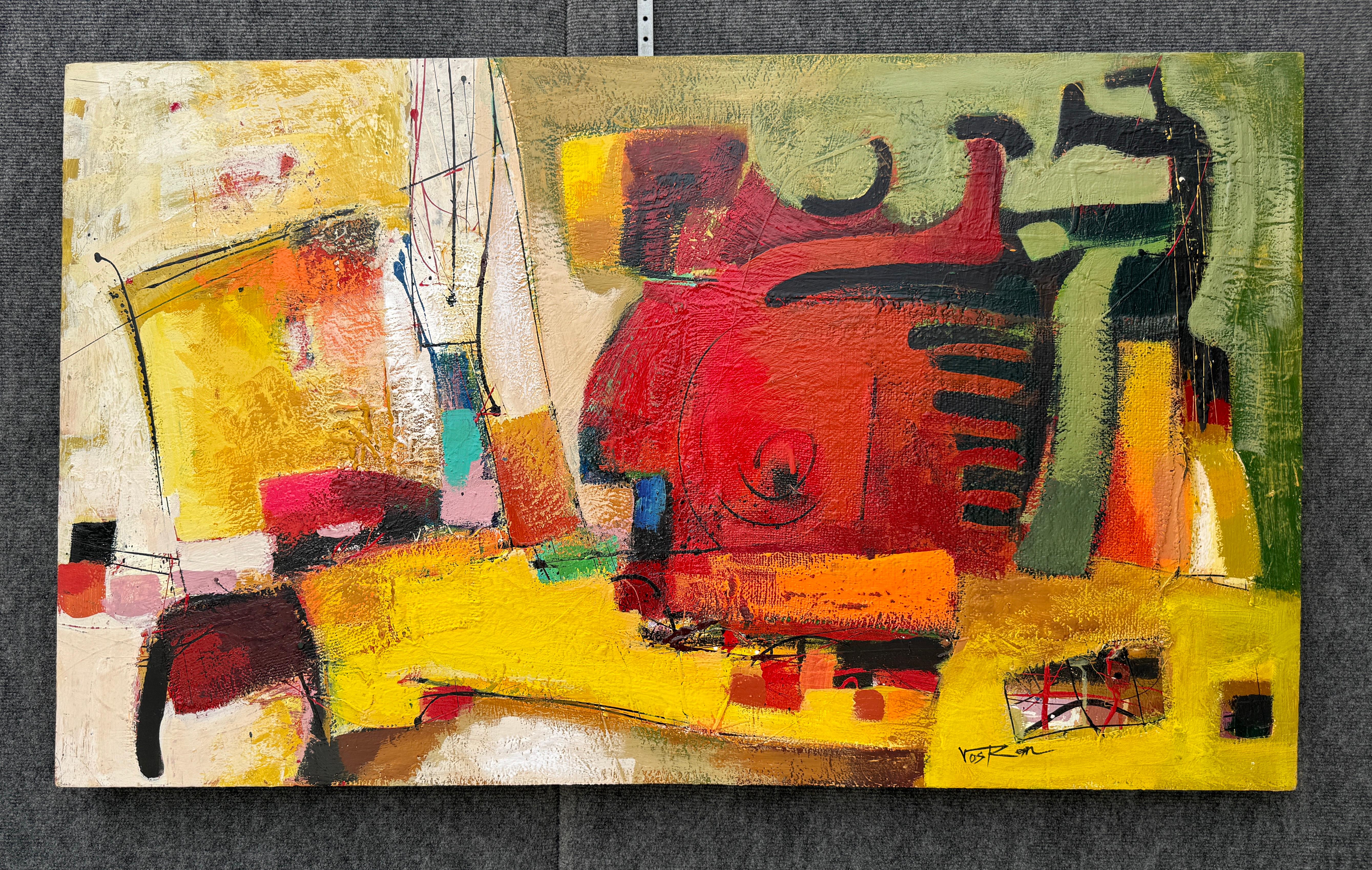 Orange Motion 4, Quadro originale astratto, pronto da appendere - Abstract Painting Arancia di Voskan Galstian
