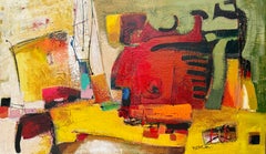 Orange Motion 4, Quadro originale astratto, pronto da appendere