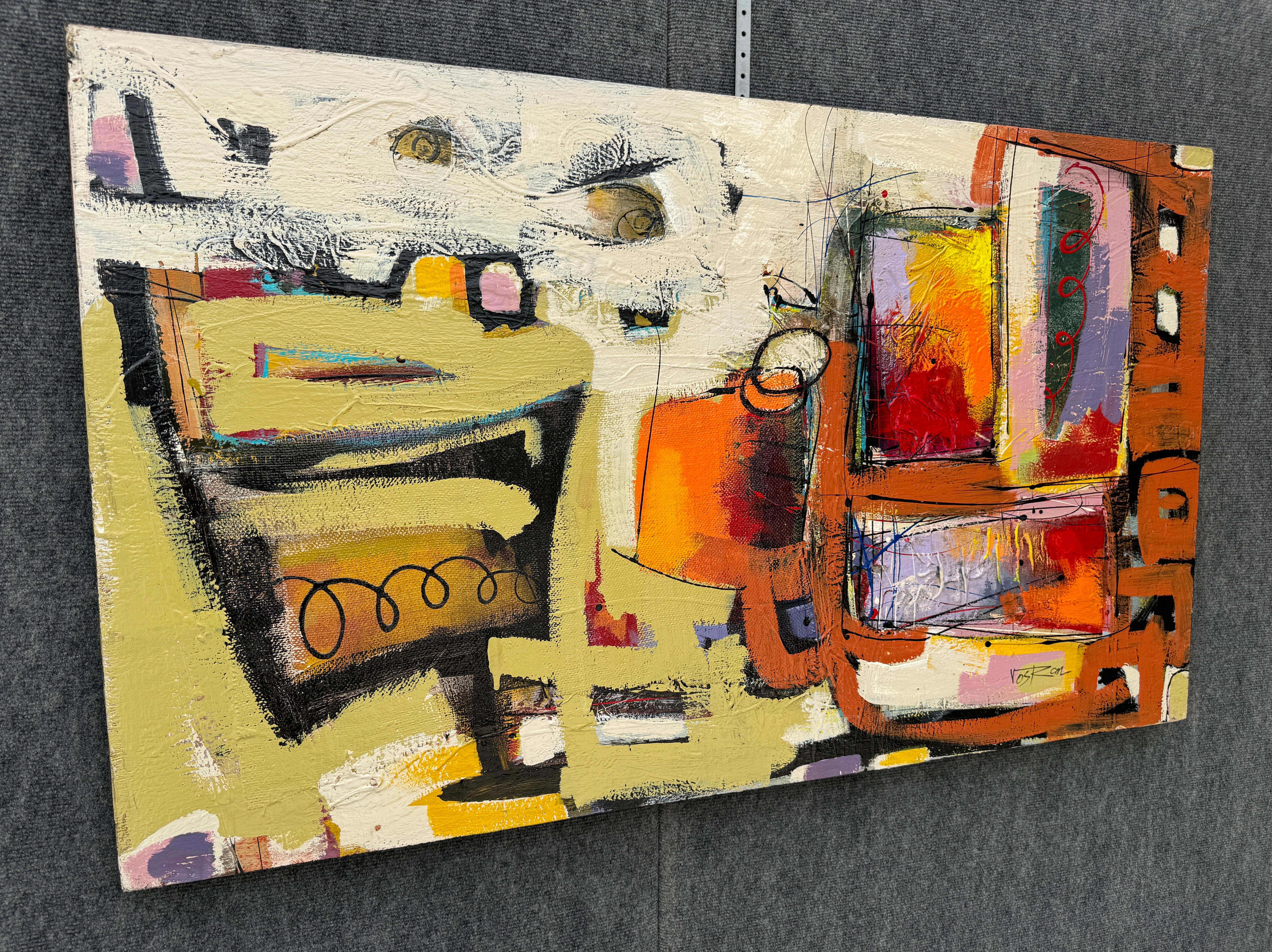 Orange Motion 5, Abstraktes Originalgemälde, hängefertig – Painting von Voskan Galstian