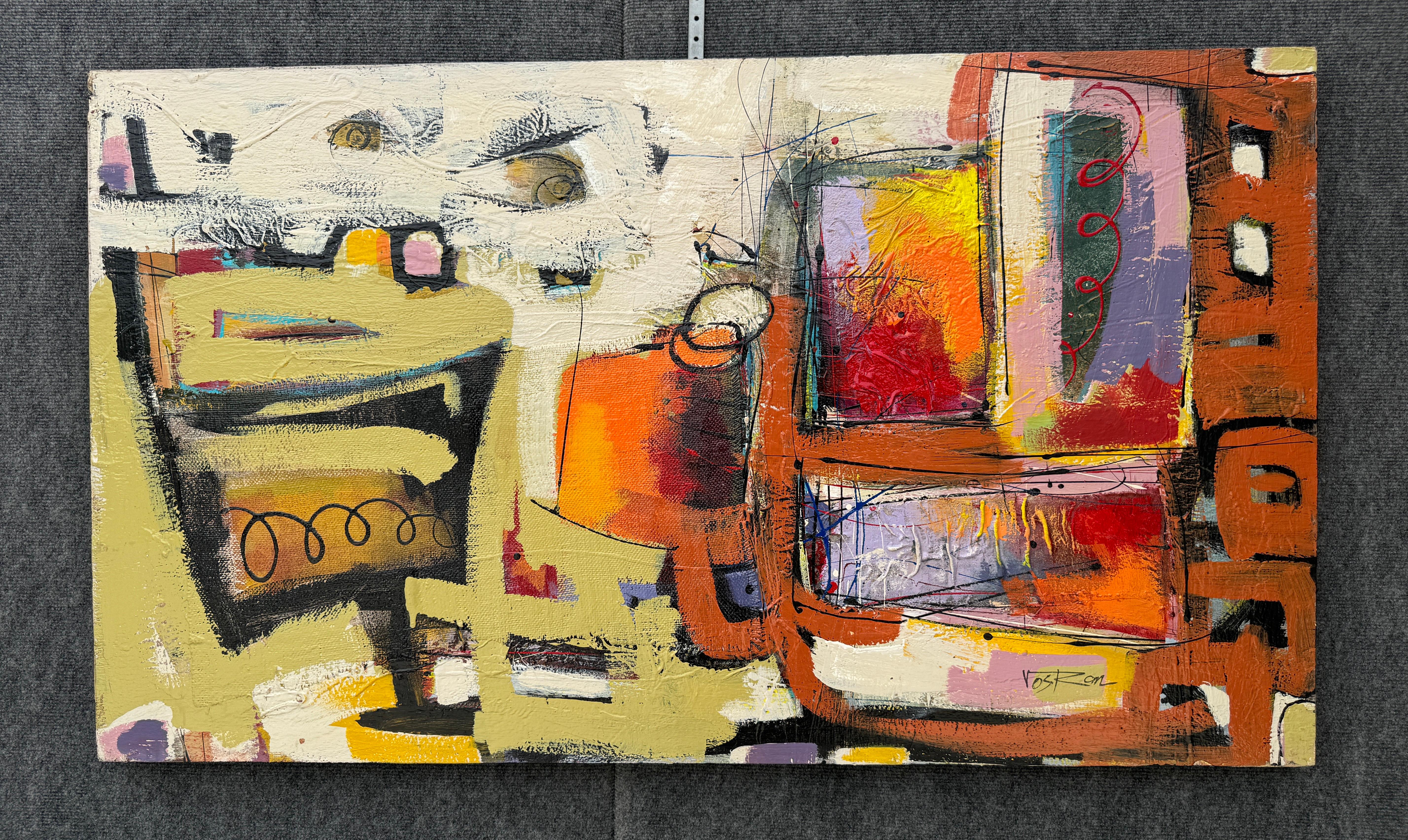 Orange Motion 5, Abstraktes Originalgemälde, hängefertig (Beige), Abstract Painting, von Voskan Galstian