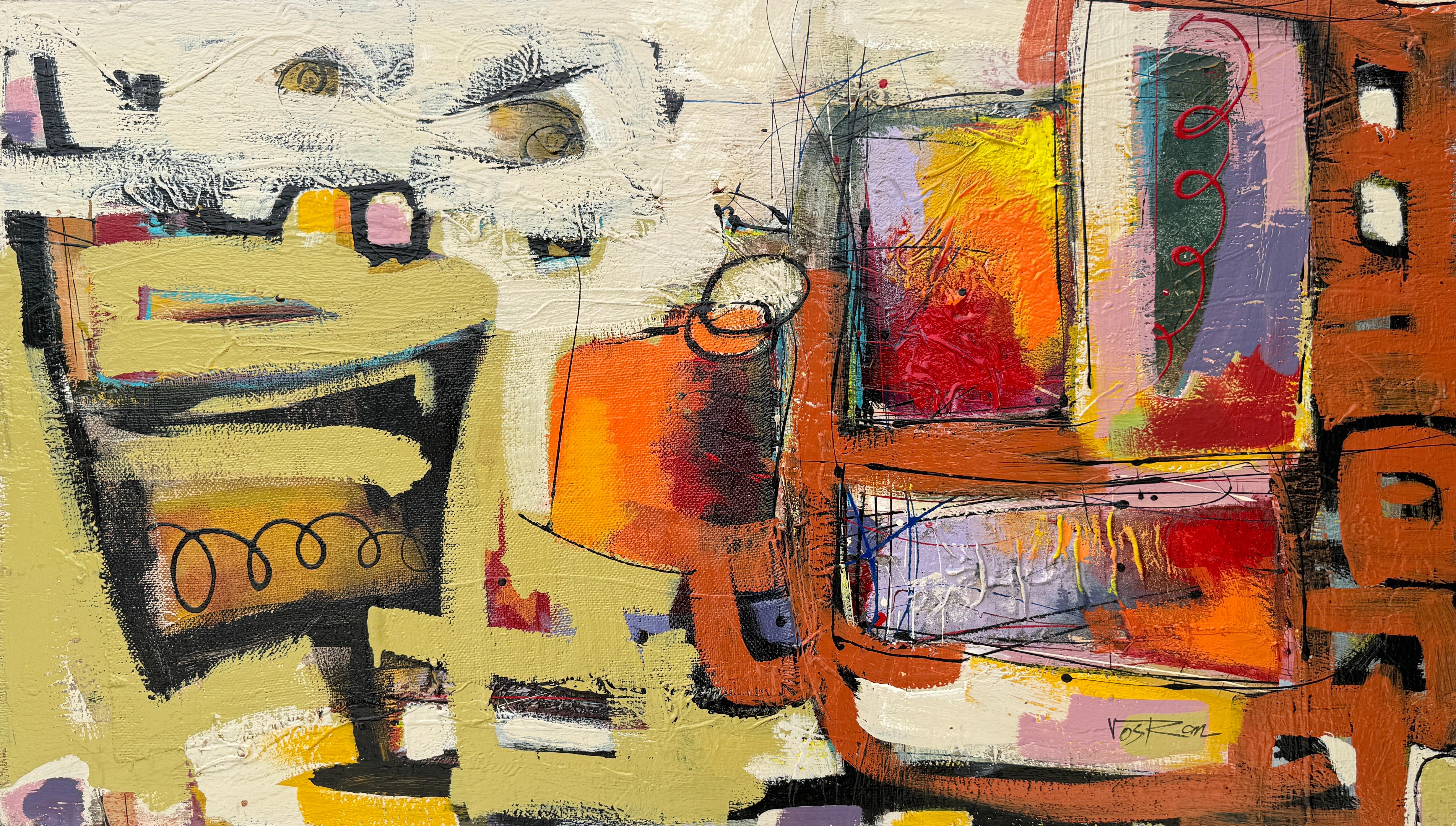 Orange Motion 5, Quadro originale astratto, pronto da appendere
