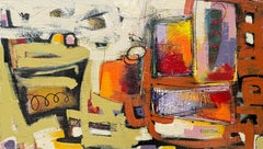 Orange Motion 5, Quadro originale astratto, pronto da appendere