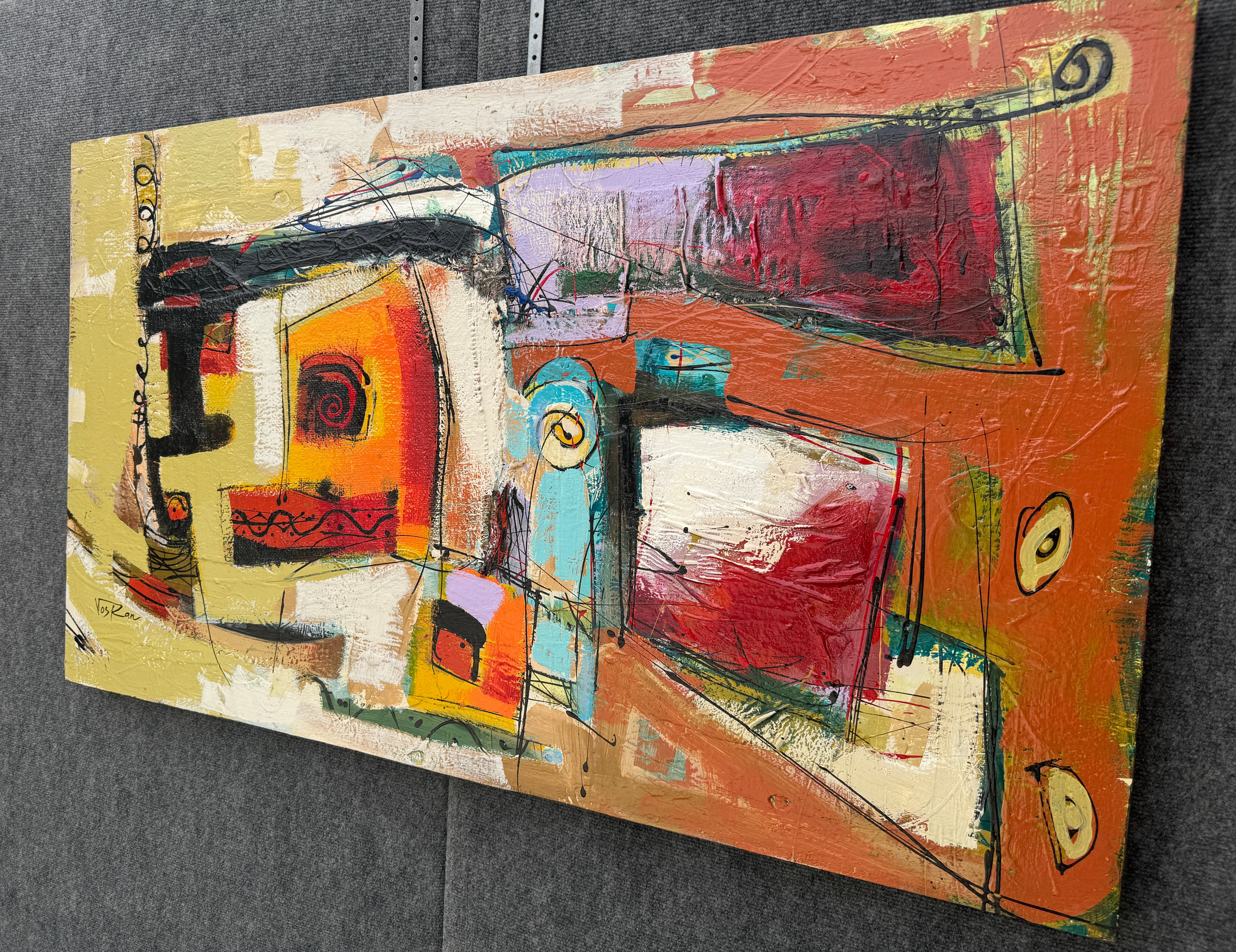 Movimento arancione, dipinto originale astratto, pronto da appendere - Painting di Voskan Galstian